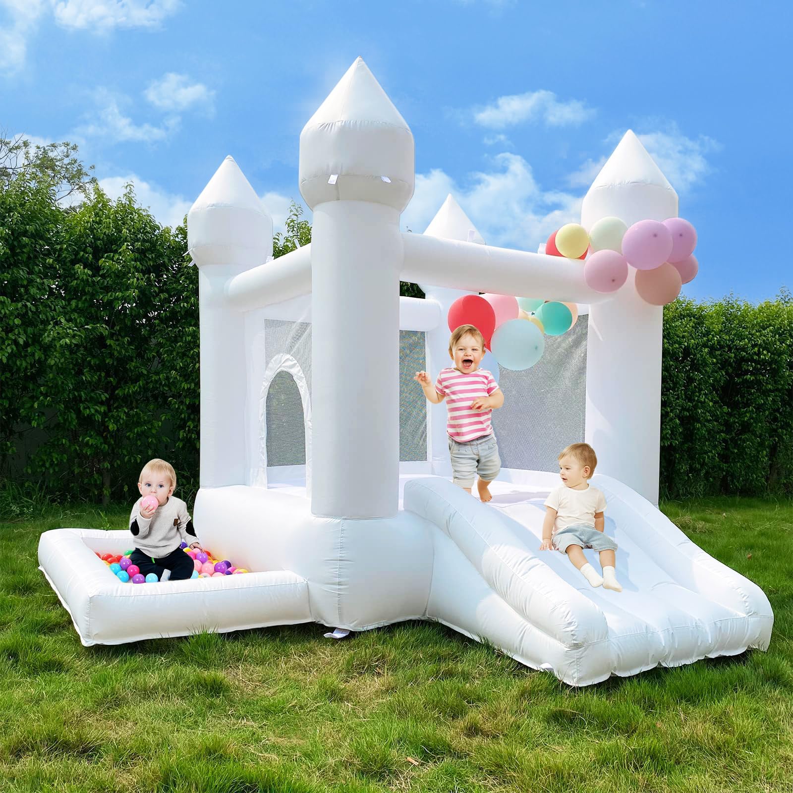 iLink-outer White Bounce House, Bounce Castle for Toddler with Ball Pit & Slide UL Blower Durable, Easy to Set Up and Down for Birthday Party