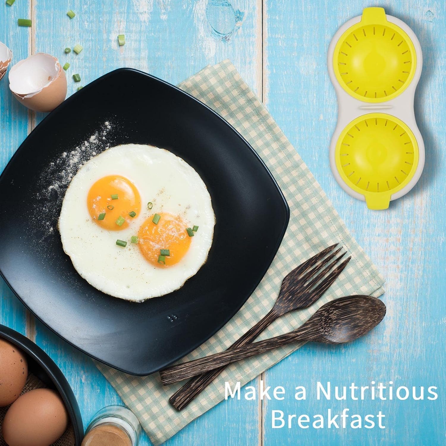 MURTISIDDH Microwave Compatible Egg Poacher, Non-Stick Double Cup Egg Boiler with Built-In Draining System, Effortless and Fast Cooking for Perfect Poached Eggs 3