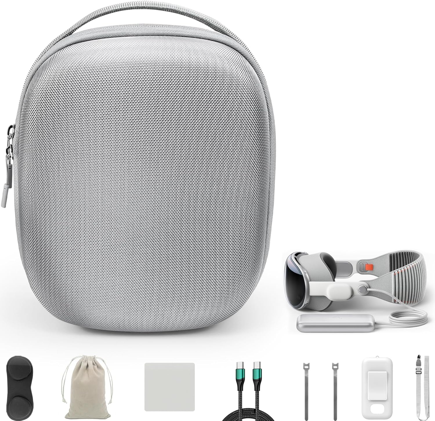 Hard Travel Case for Apple Vision Pro, Apple VR Vision Pro Accessories Bundle Set with Compact Carrying Case, Battery Holder, 100W Fast Charging Cable, and Various Accessory Practical Kit, Gray