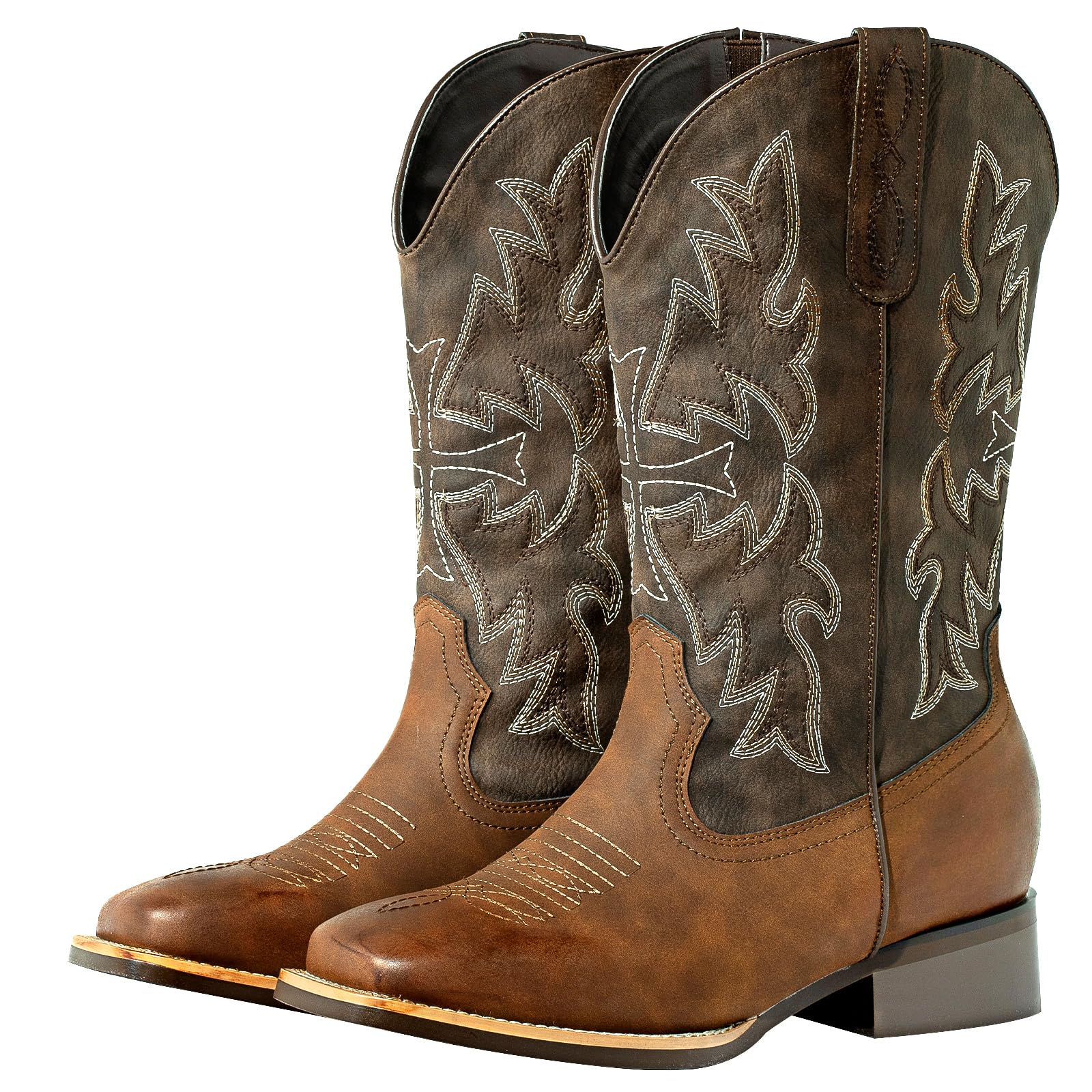 SheSole Extra Wide Calf Cowboy Boots for Women - Square Toe & Classic Stitching with Earth Tones, Removable Cushion Insoles | Roomy Comfort for