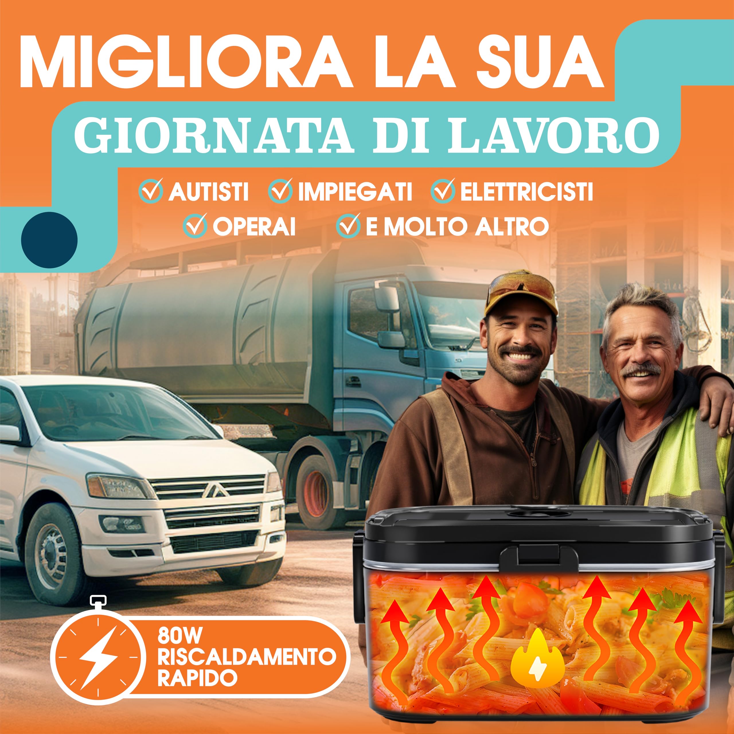 TRAVELISIMO Scaldavivande Elettrico Portatile Extra Grande 1,8L 80W Portapranzo Riscaldabile Portatile, 220V/12V/24V Scalda Vivande Portatile Elettrico per Viaggio e Lavoro, Porta Pranzo Riscaldabile