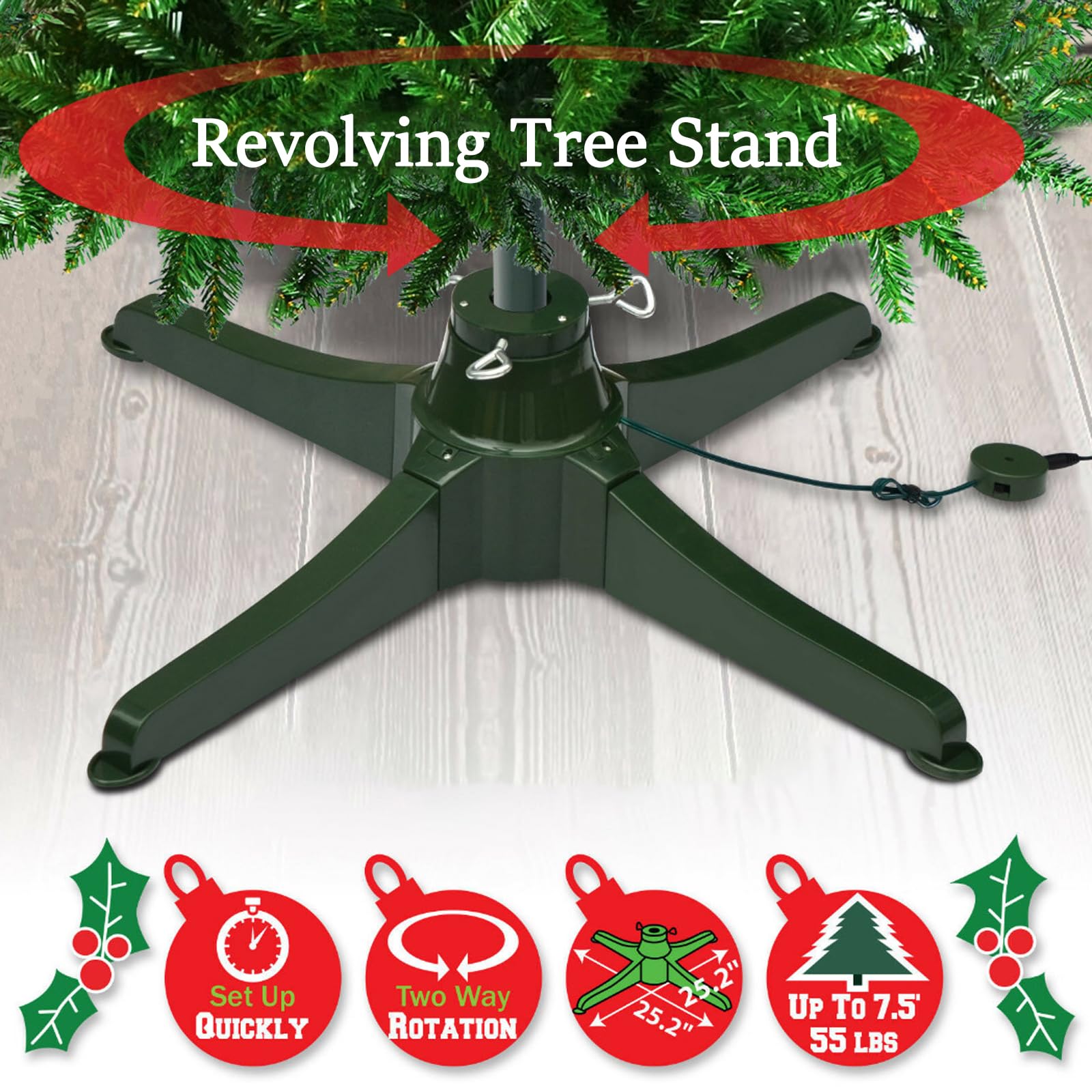 Soporte para árbol de Navidad ajustable giratorio de 360 ​​grados, soporte para árbol de Navidad artificial, base para árbol de Navidad con fácil uso, para decoraciones navideñas, hogar, oficina 65cm