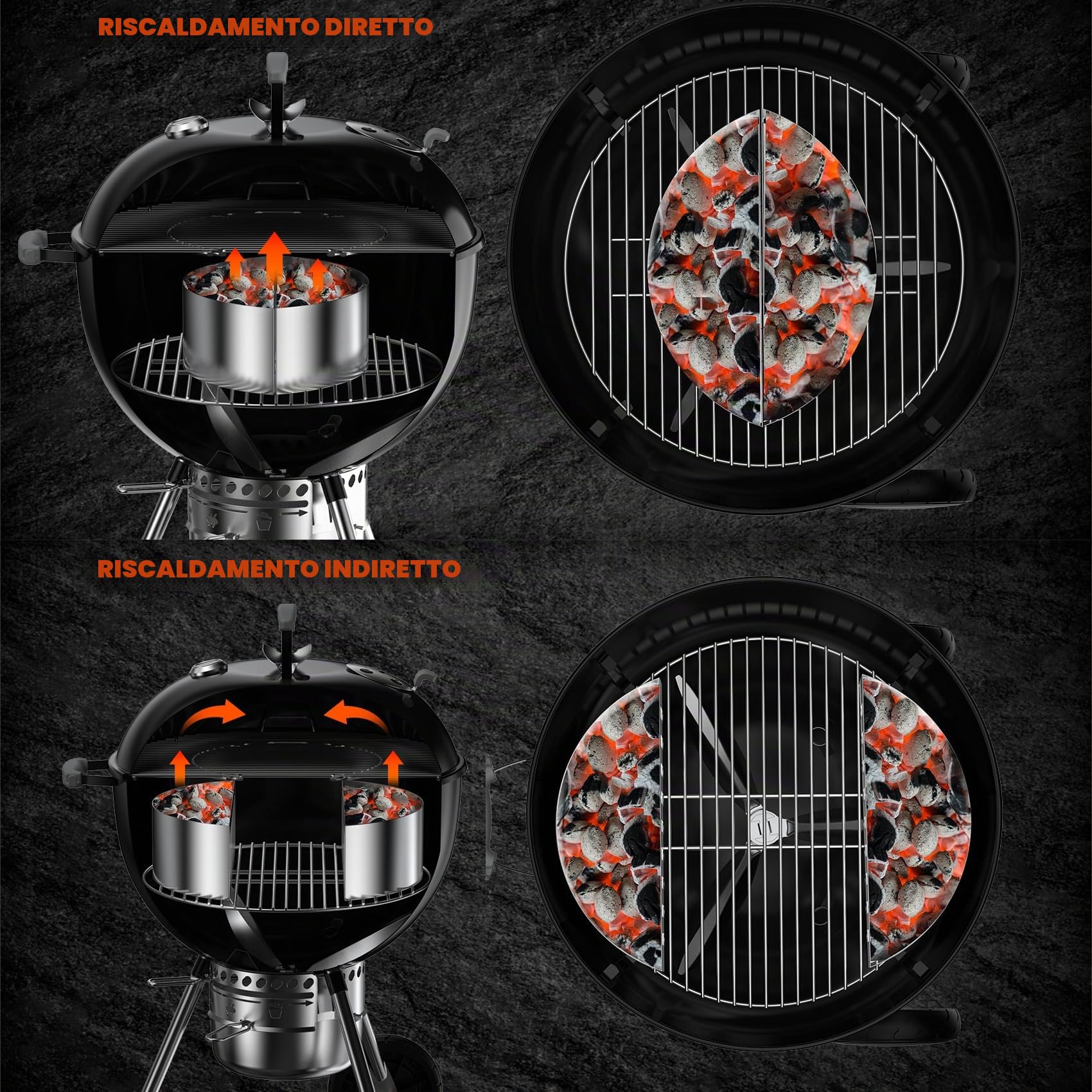 onlyfire Cestini per Carbonella da Barbecue in Acciaio Inossidabile，BBQ Charcoal Basket per Barbecue a Carbone con Diametro di 57 cm e 47 cm，2 Pezzi