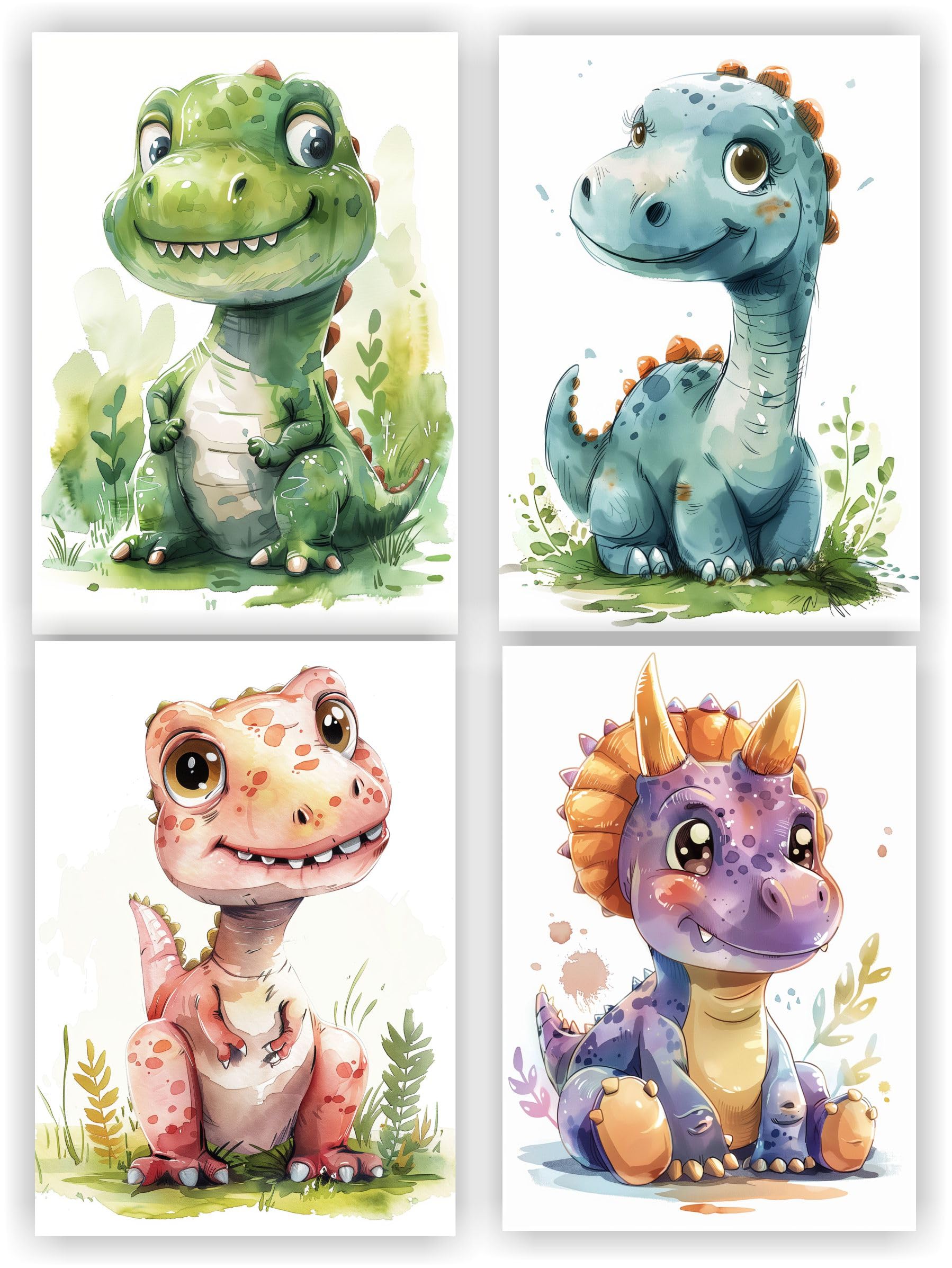 GHIBLI Set 4 poster decorativi per la cameretta dei bambini, quadri per bambino o bambina, quadretti decorazioni per camera bambini, formato A4, immagini dinosauri. Cornici non incluse (Set 1)