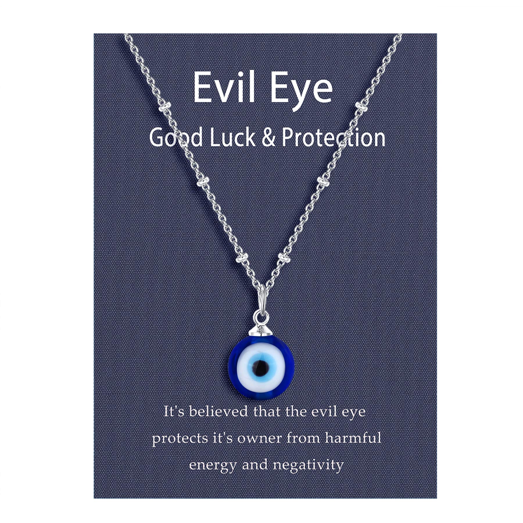 UNGENT THEMEvil Eye Necklace Silver Blue Third Eye Nazar Amulet Ojo Turco Protection Chain Pendant Necklaces Lucky Jewelry Gift for Women Girls Daughter Mother
