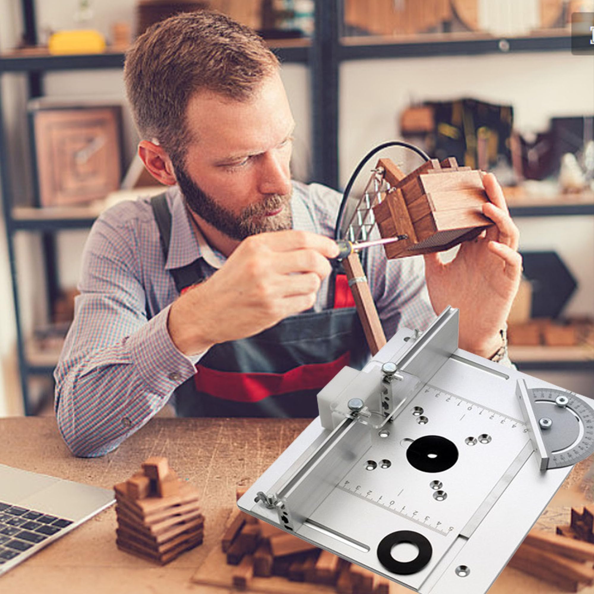 WYFCR Frästischplatten aus Aluminiumlegierung, Werkzeugsätze, Frästisch Einsatzplatte für Holzbearbeitung Tischsäge Multifunktionale Trimmer Gravur Für Holzbearbeitung, DIY(silbrig white)