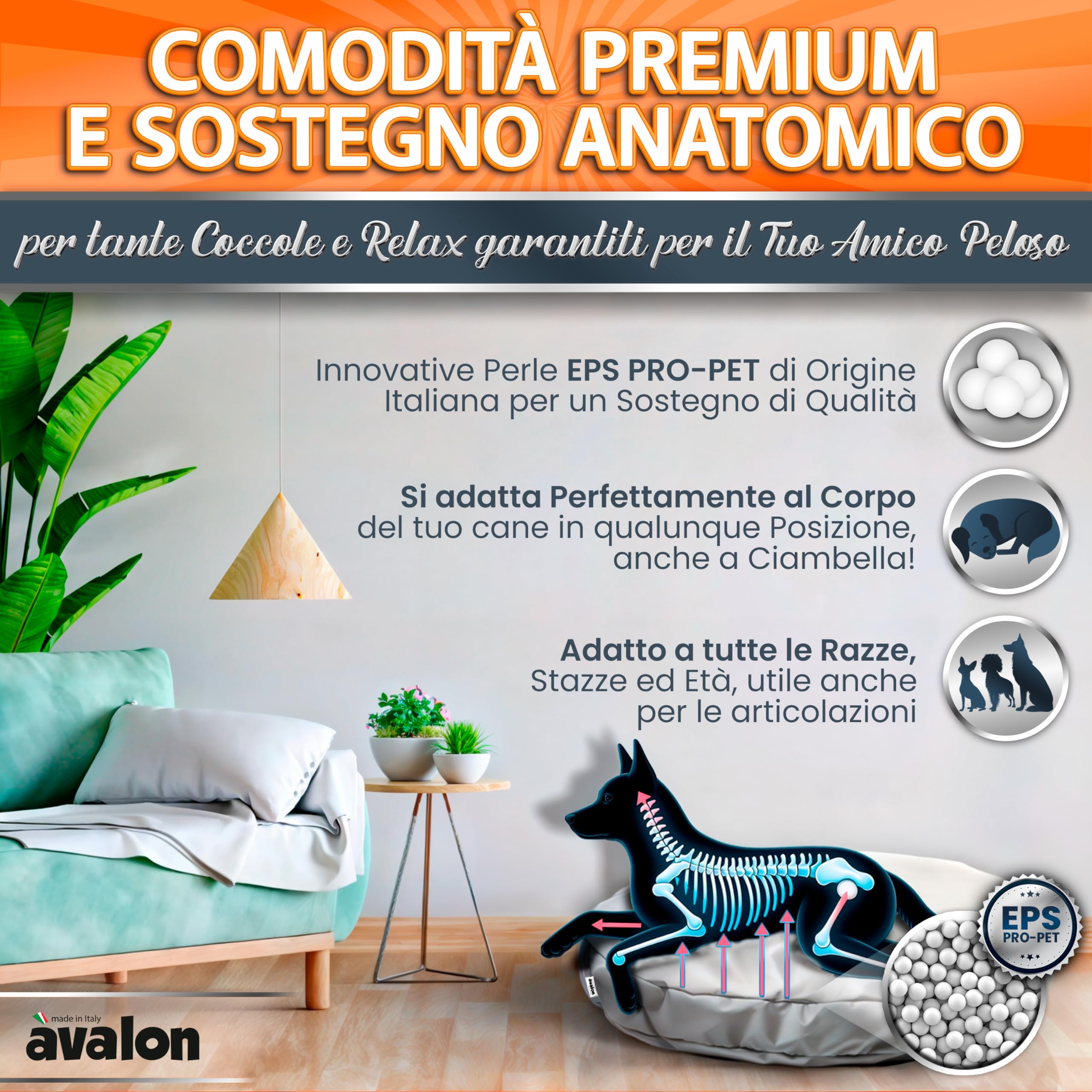 Avalon - Cojín para Perro Desenfundable y Lavable Grande en Tejido Jive Antidesgarro Premium, Anatómico e Impermeable, Cama para Perros Anti-Pelo, (Frisbee 100 cm-Taupe)