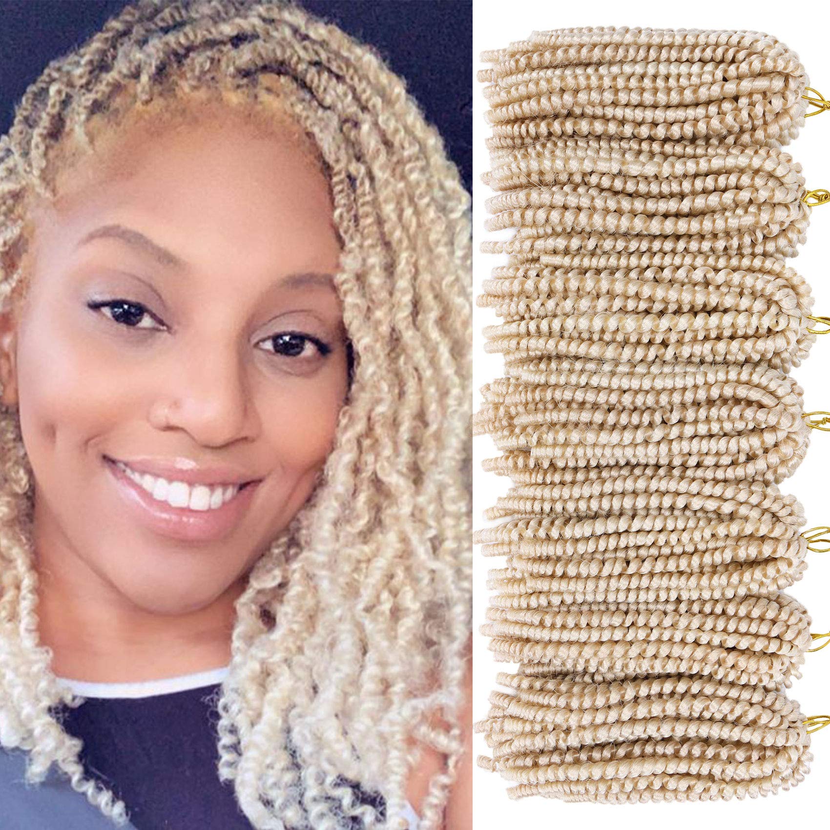 7Pack Spring Twist Crochet Hair 8inch Spring Twists Twist Hair Synthetic Fiber Fluffy Twist Crochet Braids Honey Blonde Spring Twist Braiding Hair for