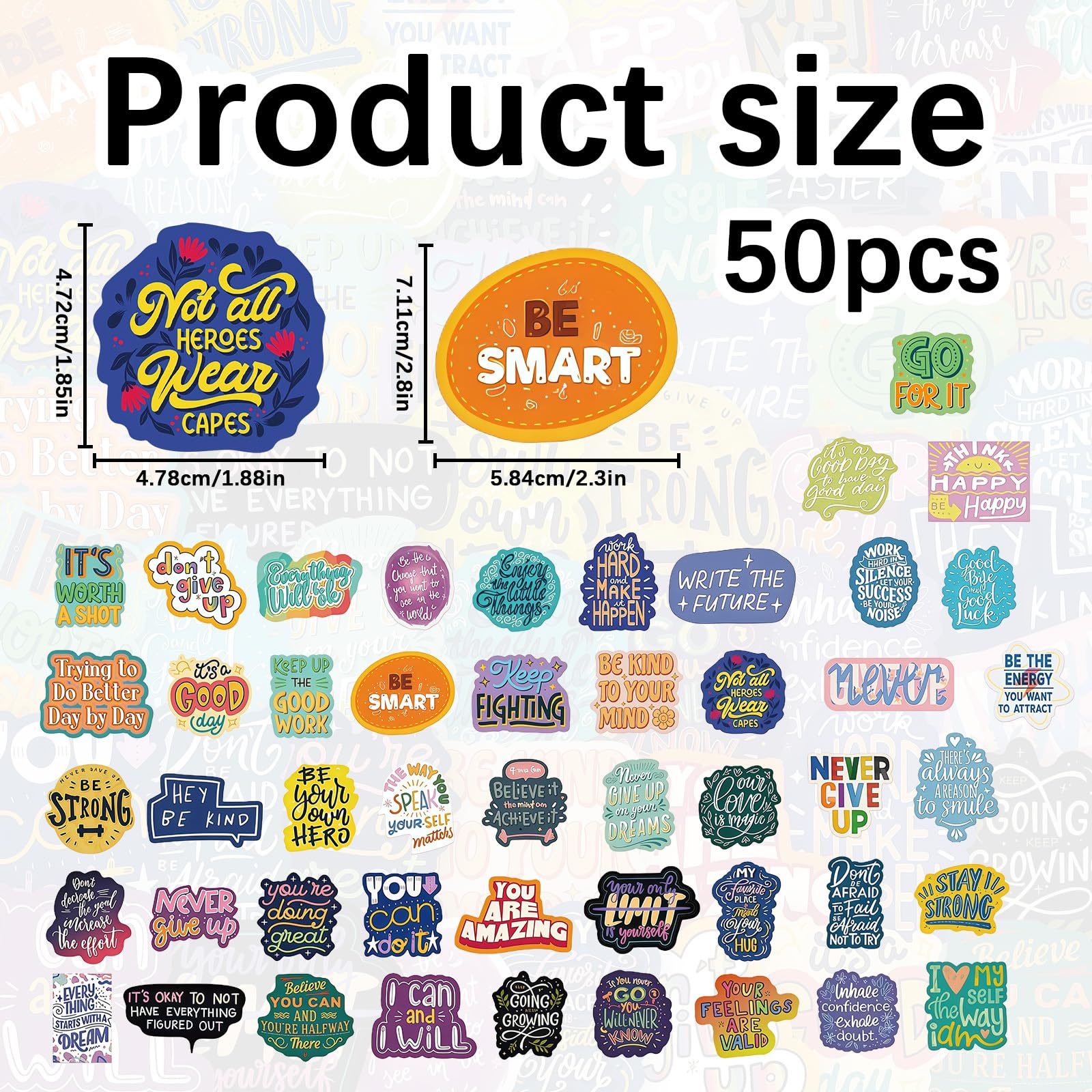 Adesivi motivazionali frasi positive 50 pezzi stickers vinile impermeabili 3–6 cm set decorativo per laptop telefono bottiglia valigia skateboard diario regalo ispirazionale