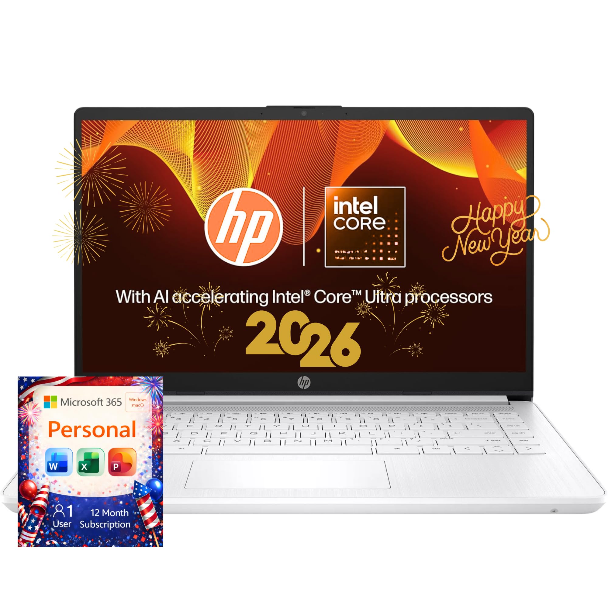 HP Business Laptop with Microsoft Office 365, 8GB RAM, 1TB OneDrive and 64GB SSD, Intel Processor, White | No Mouse, Fast Response, Long Battery Life, Good Value