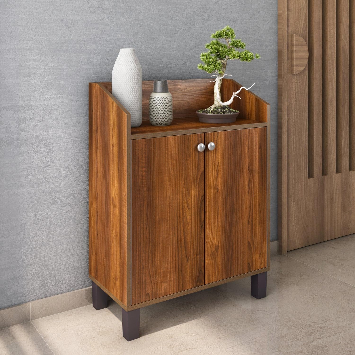 Nilkamal Aze Neo 4 Shelf Engineered Wood Shoe Cabinet|Freestanding Shoe Rack|Closed Storage Organizer for Entryway, Hallway|1 Year Warranty|Walnut-image-3