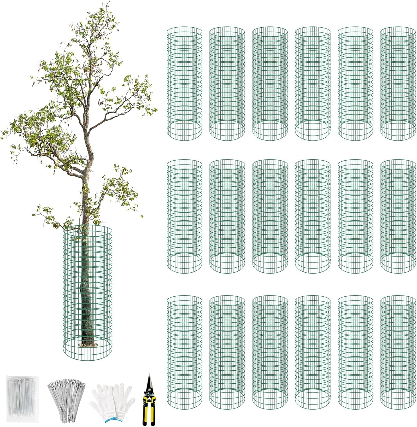 Tree Trunk Protector, 36 Pack 22.2 Inches Metal Tree Guards Trunk Protector with Glove & Metal Stakes & Zip Ties, Mesh Tree Bark Protector, Plant Protectors from Deer Animals Lawn Mowers Trimmers