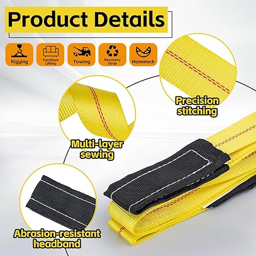 Miniatura 3 de Correas de elevación resistentes de 2 pulgadas x 6.6 pies (paquete de 2 unidades) - Correa de recuperación de capacidad de 9400 libras y ahorro de
