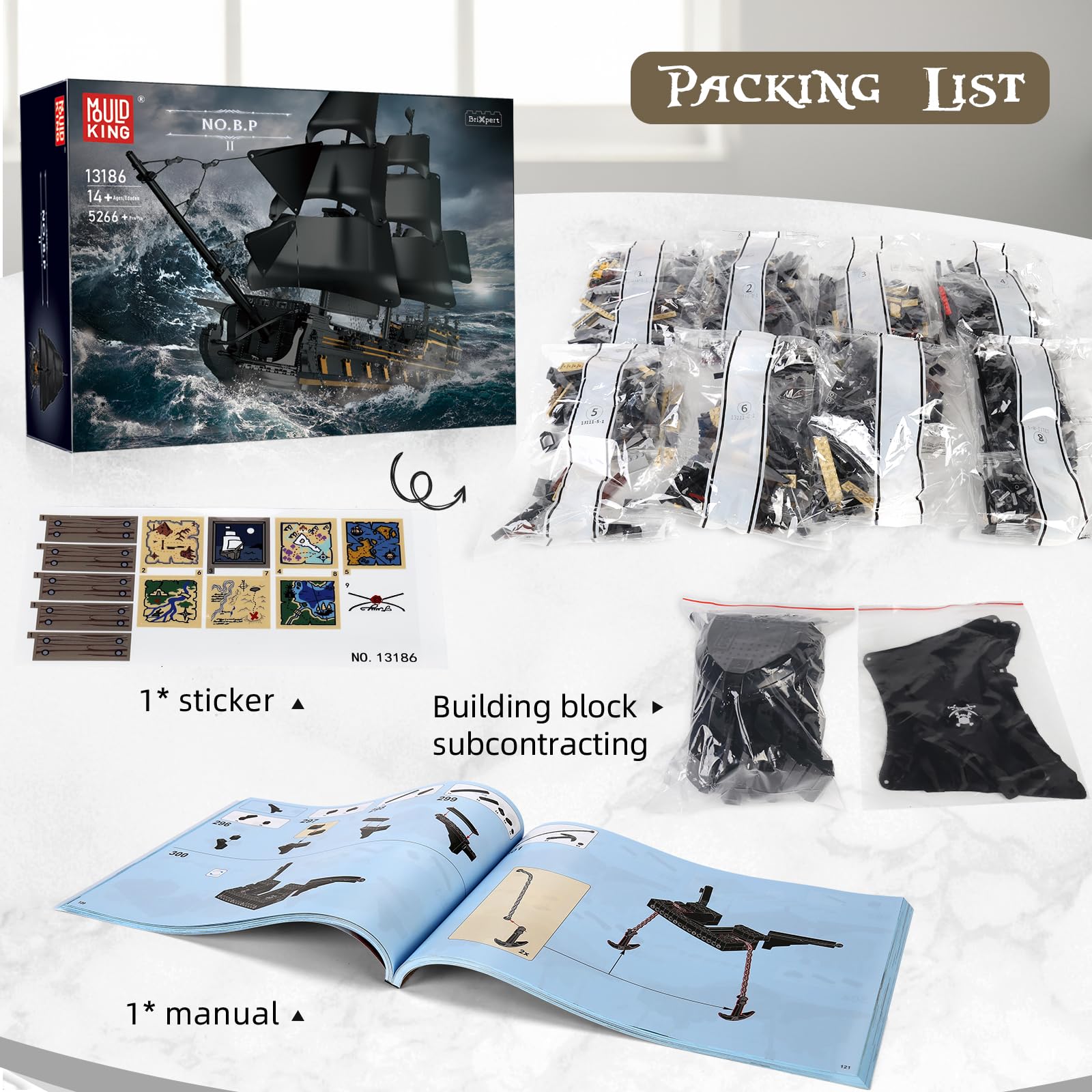 Mould King 13186 Black Pearl - Set di costruzioni con nave pirata, 5266 pezzi - Grande nave pirata per adulti, kit di modellismo MOC con veliero - Regalo