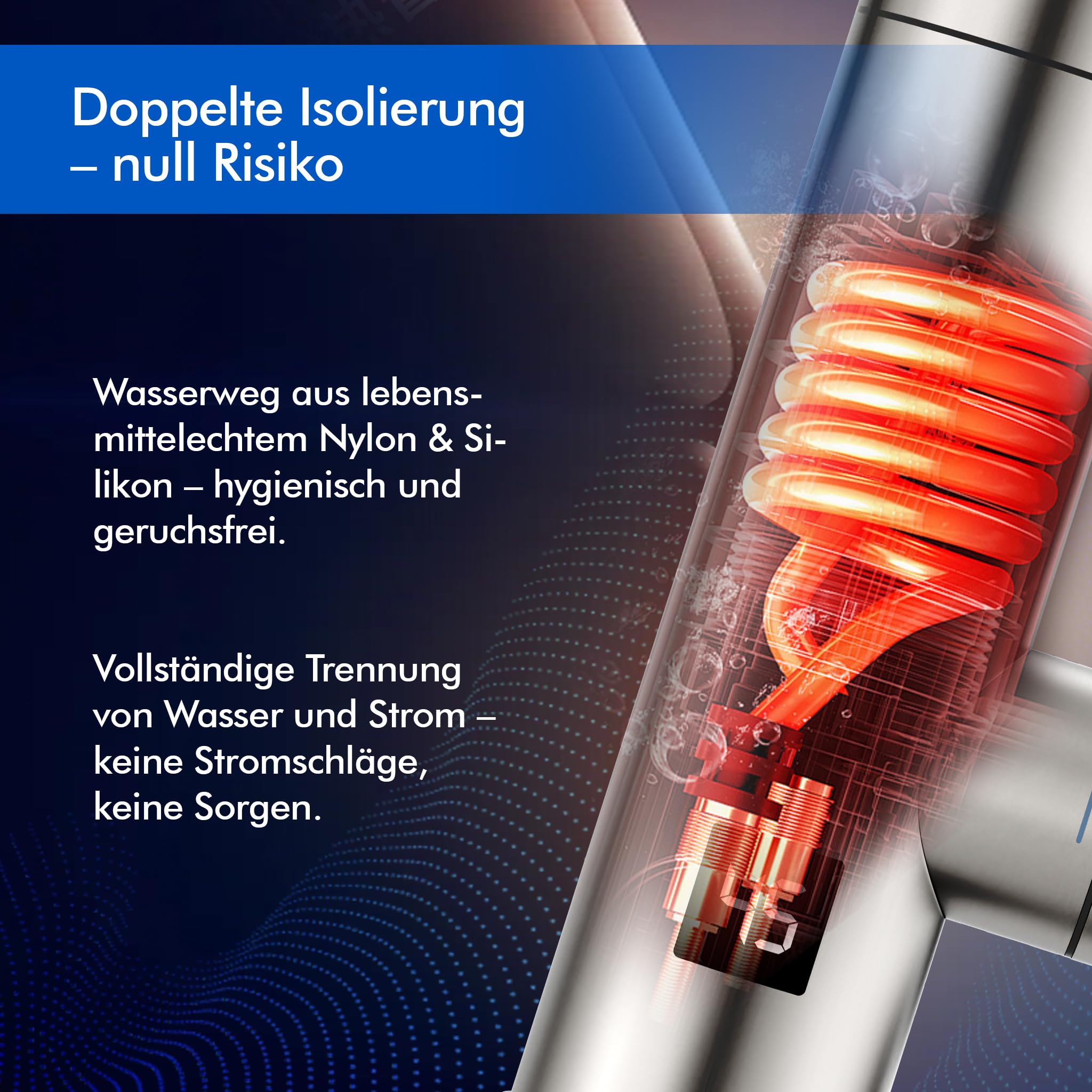 HOMELODY Wasserhahn mit Durchlauferhitzer 230V, GS-Zertifizierung Elektrischer Wasserhahn Sofort Heißes Küchenarmatur mit LED-Display, Anti-Spritz Edelstahl Küchenarmatur, Durchlauferhitzer Küche
