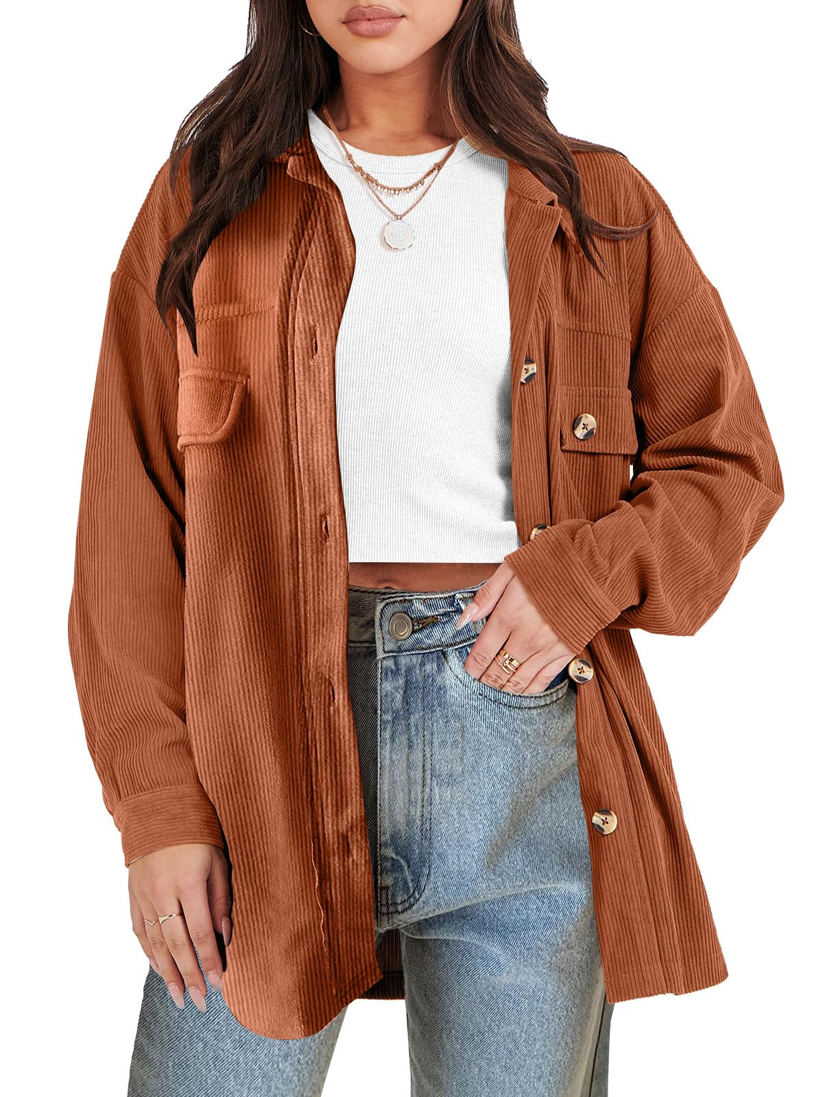 Shacket Cord Mantel Oversize ANRABESS Womens Corduroy Shacket