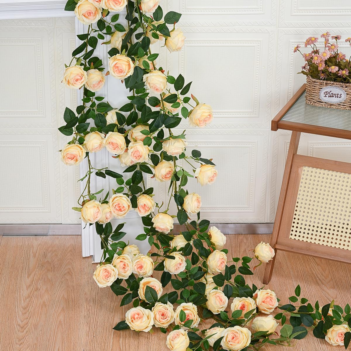 Photo 1 of AROIUO Artificial Rose Vine Garlands (2, Champagne)