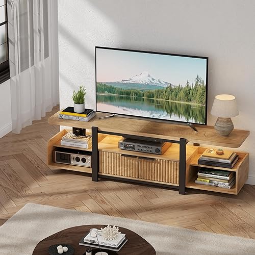 Miniatura 6 de Soporte de TV con luces LED y armario de almacenamiento para televisores de hasta 55 pulgadas/65 pulgadas, moderno centro de entretenimiento con