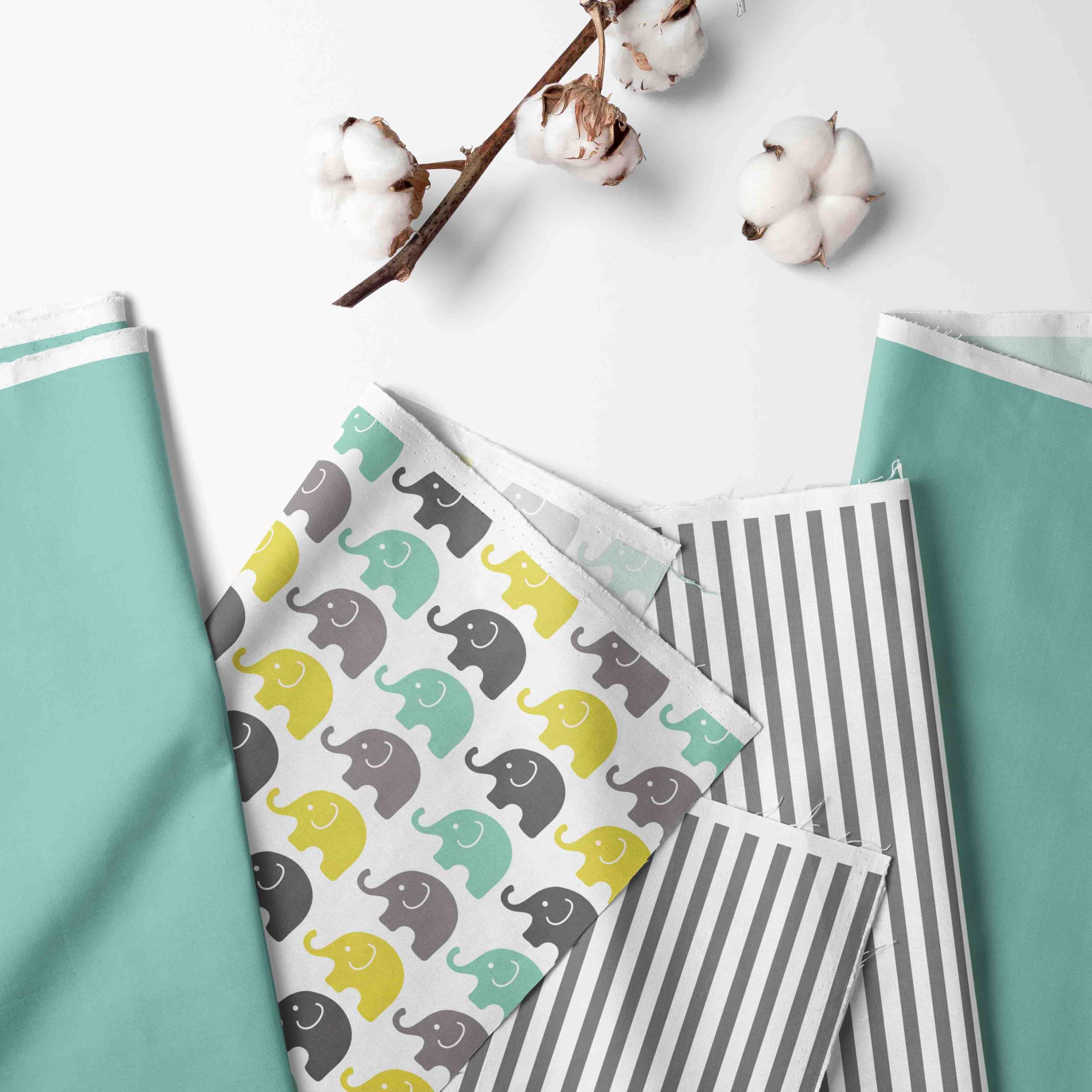 Bacati - Elephants 4 pc Nursing/Feeding Set Pillow Cover, Polyfilled Insert Pillow and 2 Burp Made with Ultra-Soft 100% Cotton Fabric in a Fashionable Two-Sided Design (Mint/Yellow/Grey)