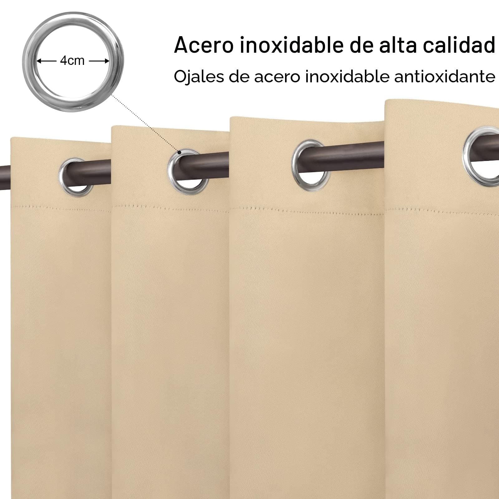 Cortina para Exteriores Impermeable con Anillos, Adecuada para Balcones, Pérgolas y Terrazas (132 * 245 cm, Beige)