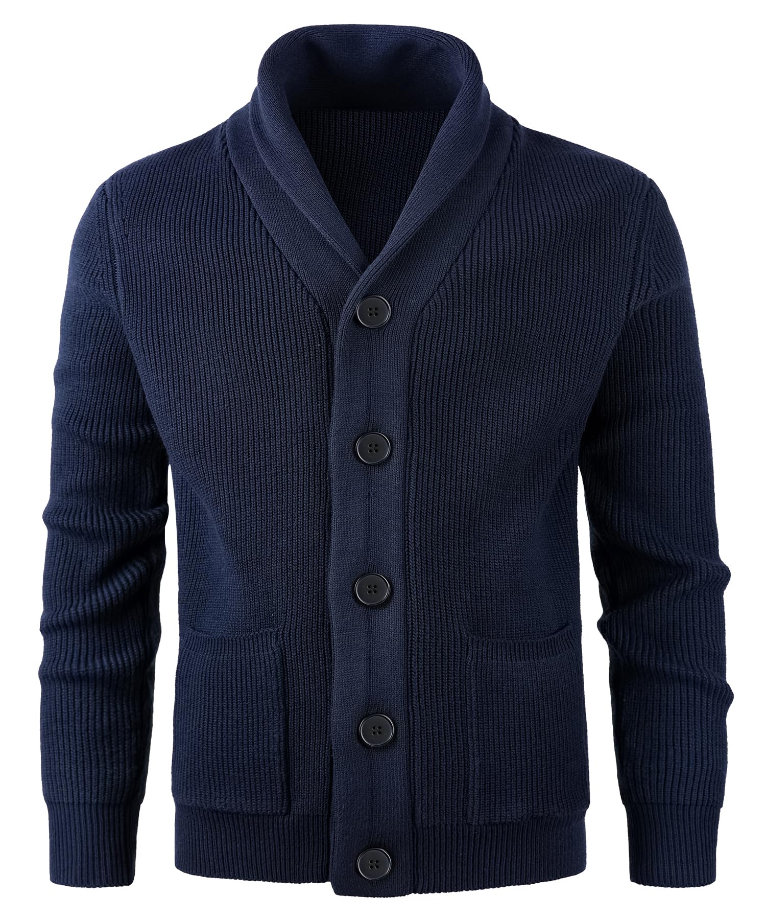 Chaqueta de Punto Grueso Hombre Manga Larga Cárdigan Cuello Chal Slim Fit Invierno