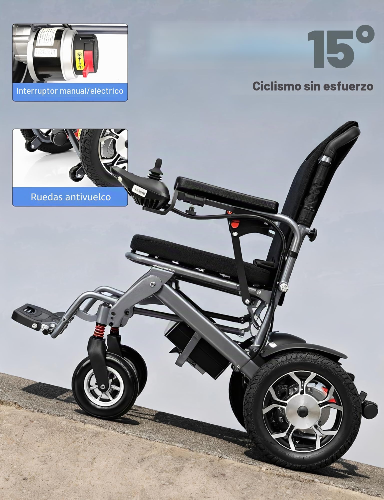 Sillas de ruedas eléctricas motorizadas ligeras plegables, 14,5 kg, motores duales, plegables inteligentes, scooters de movilidad para adultos