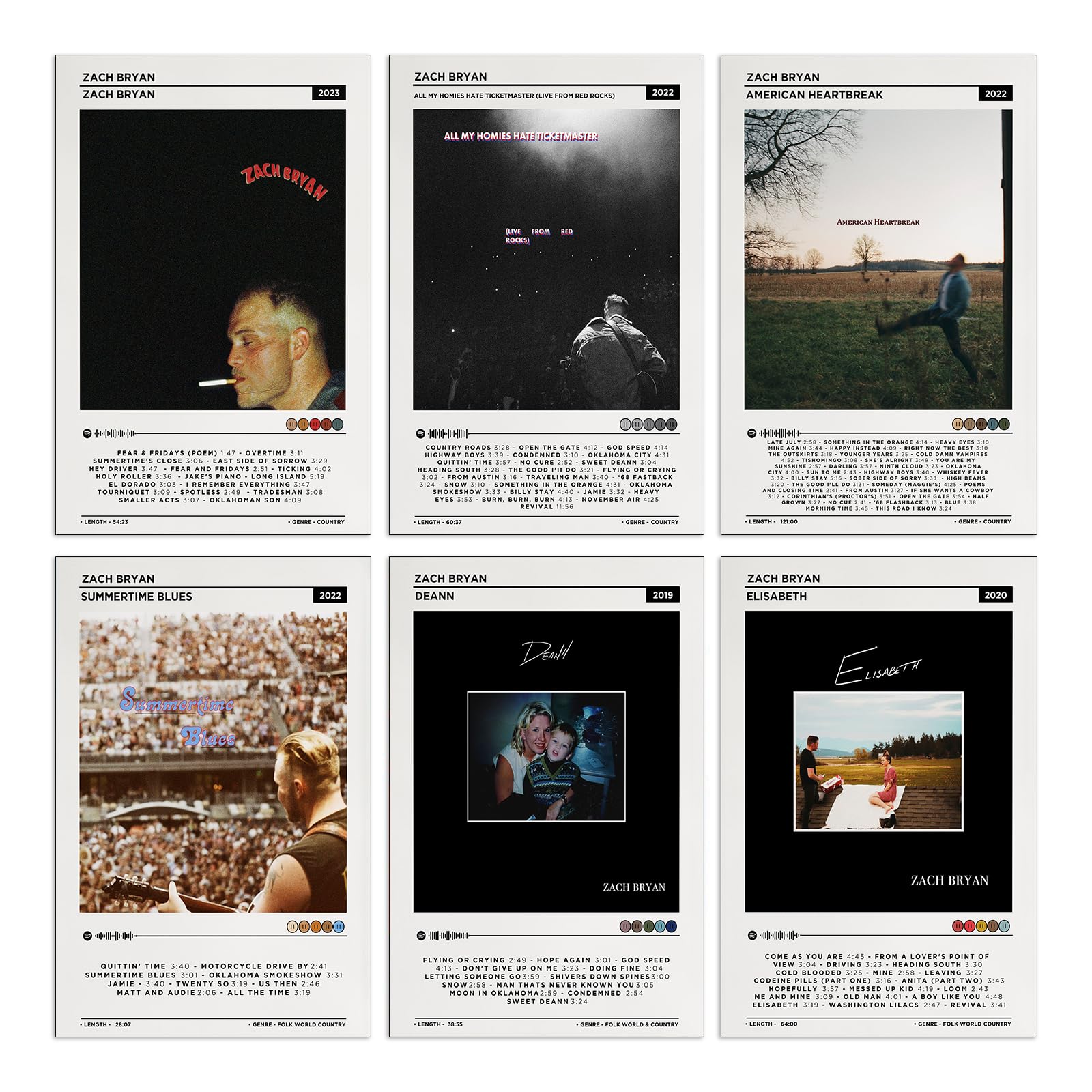 metegate Zach Bryan Album Cover Posters - Aesthetic Wall Art Set