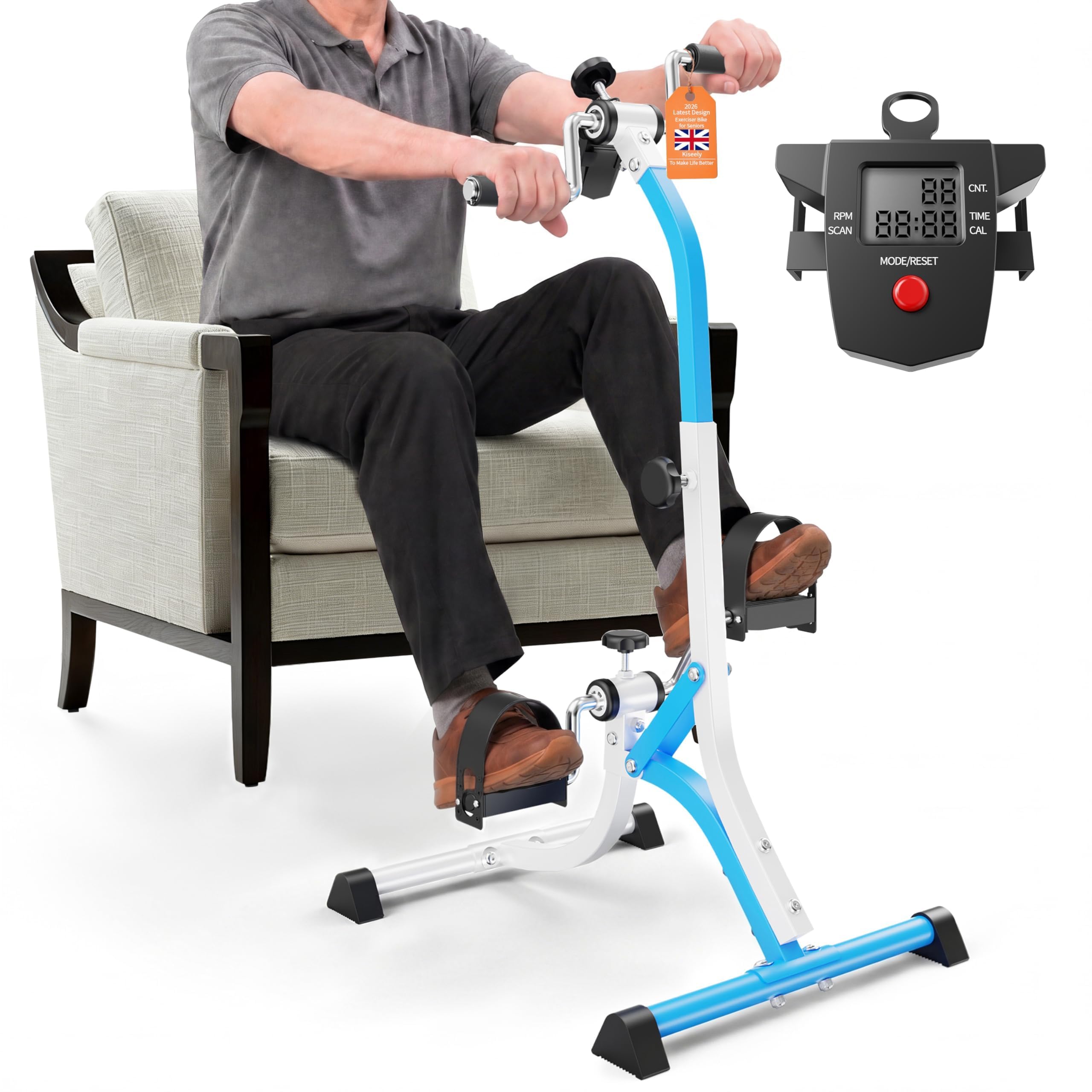 Seated Pedal Exerciser, Elderly Rehabilitation Exercise Bike Handrail and Leg Exerciser with LCD Display, Mini Cycling Bike for Home Fitness, Upper and Lower Limb Training (T90532)