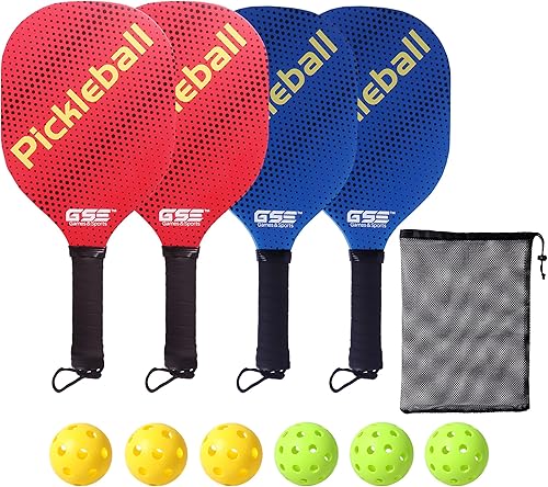 GSE Games & Sports Expert Juego de palas de pickleball con raquetas ligeras de pickleball y bolas de pepinillo para interiores y exteriores y bolsa