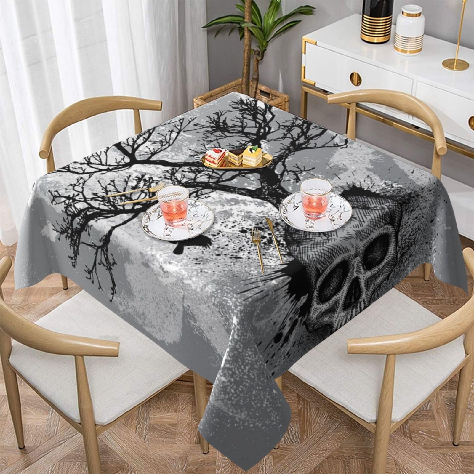 DCEHGEW Halloween Skull Prints Square Tablecloth 152x152 CM, Waterproof Fabric Table Cloth for Dining Table, Farmhouse Table Cover for Kitchen Dining Tabletop Decoration