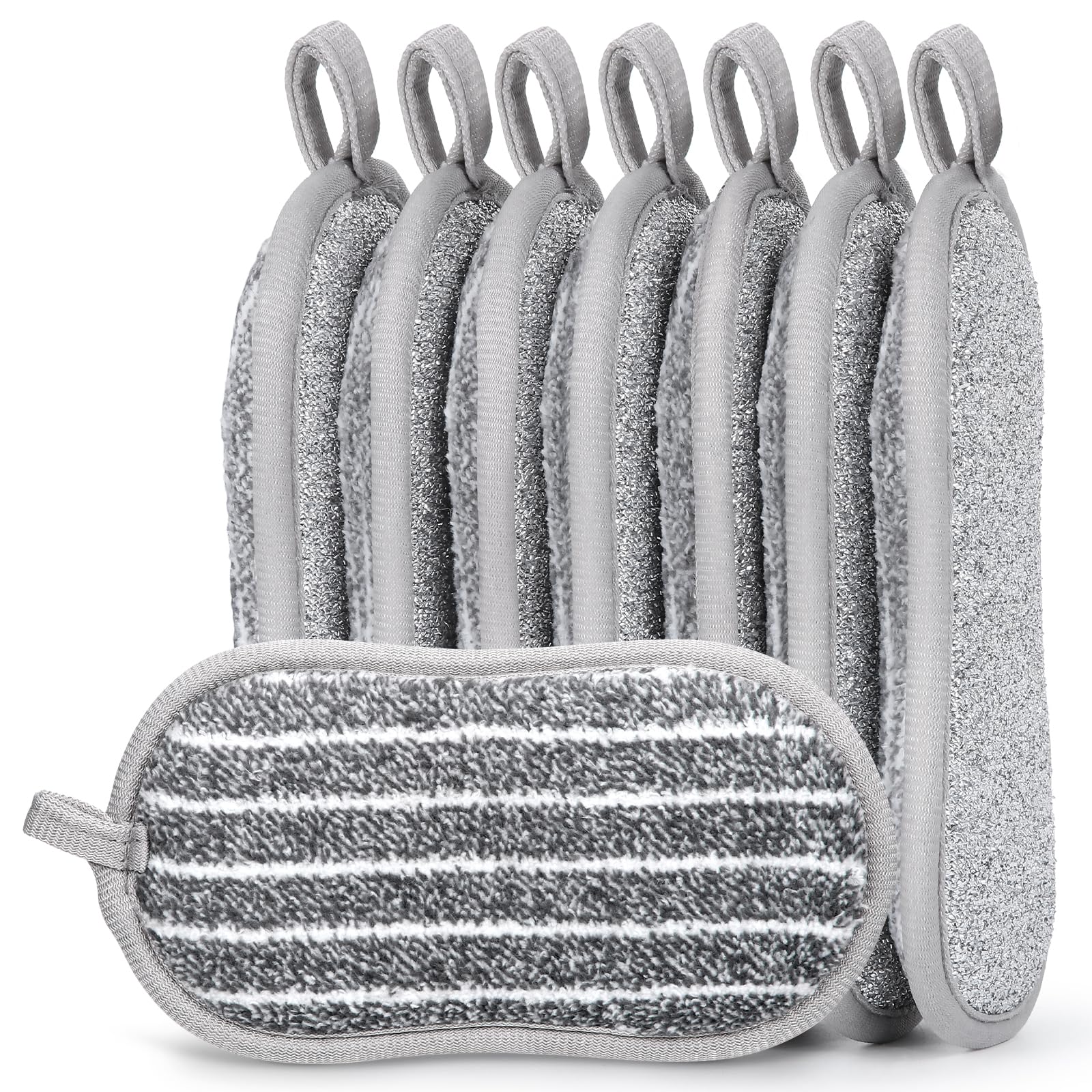 Euqvunn 8 Pack Sponges Washing Up Dual-Sided, Kitchen Cleaning Sponge Non-Scratch, Long-Lasting Scouring Pads Cleaning Products for Kitchen and Bathroom, 9.5 * 16cm(Grey)