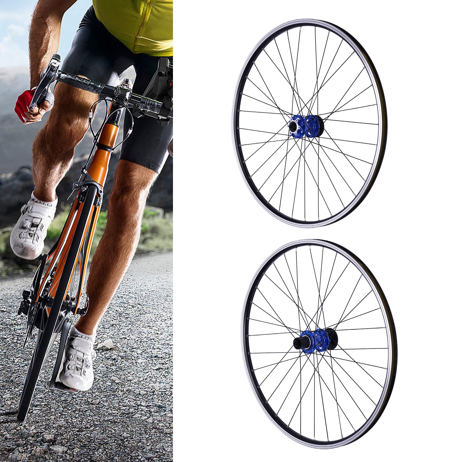 MTB Laufradsatz 27,5 Zoll mit Scheibenbremsaufnahme und Schnellspanner | 32 Speichen und Blaue Naben mit 6 Loch Scheibenbremsaufnahme für Mountainbikes