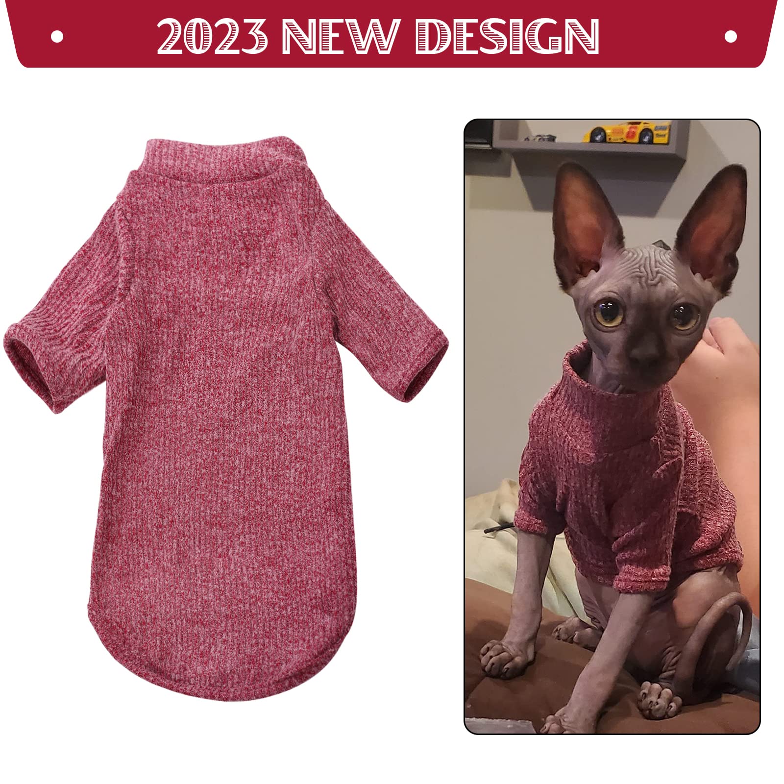 DENTRUN Sphynx Cat Clothes Hairless Cat Outfit Kitten Jumper Breathable Cat Onesie Turtleneck Sweater Adorable Cat Clothing Vest Pajamas Jumpsuit - Image 2