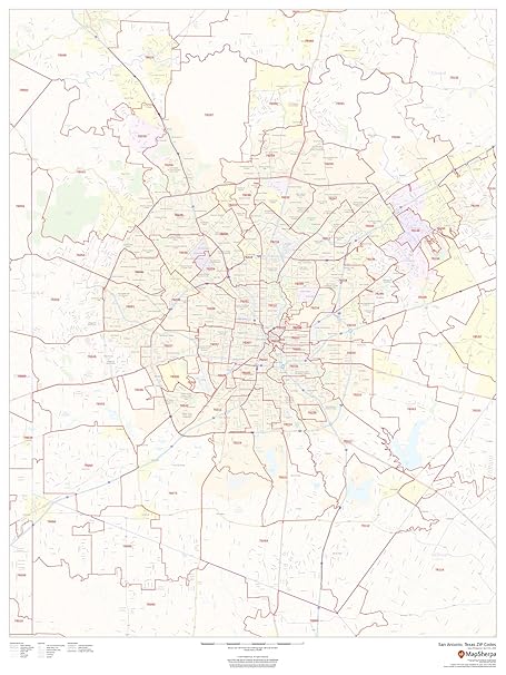 San Antonio Texas Zip Codes 36 X 48 Paper Wall Map Amazon In Office Products San Antonio Zip Code Map 2020