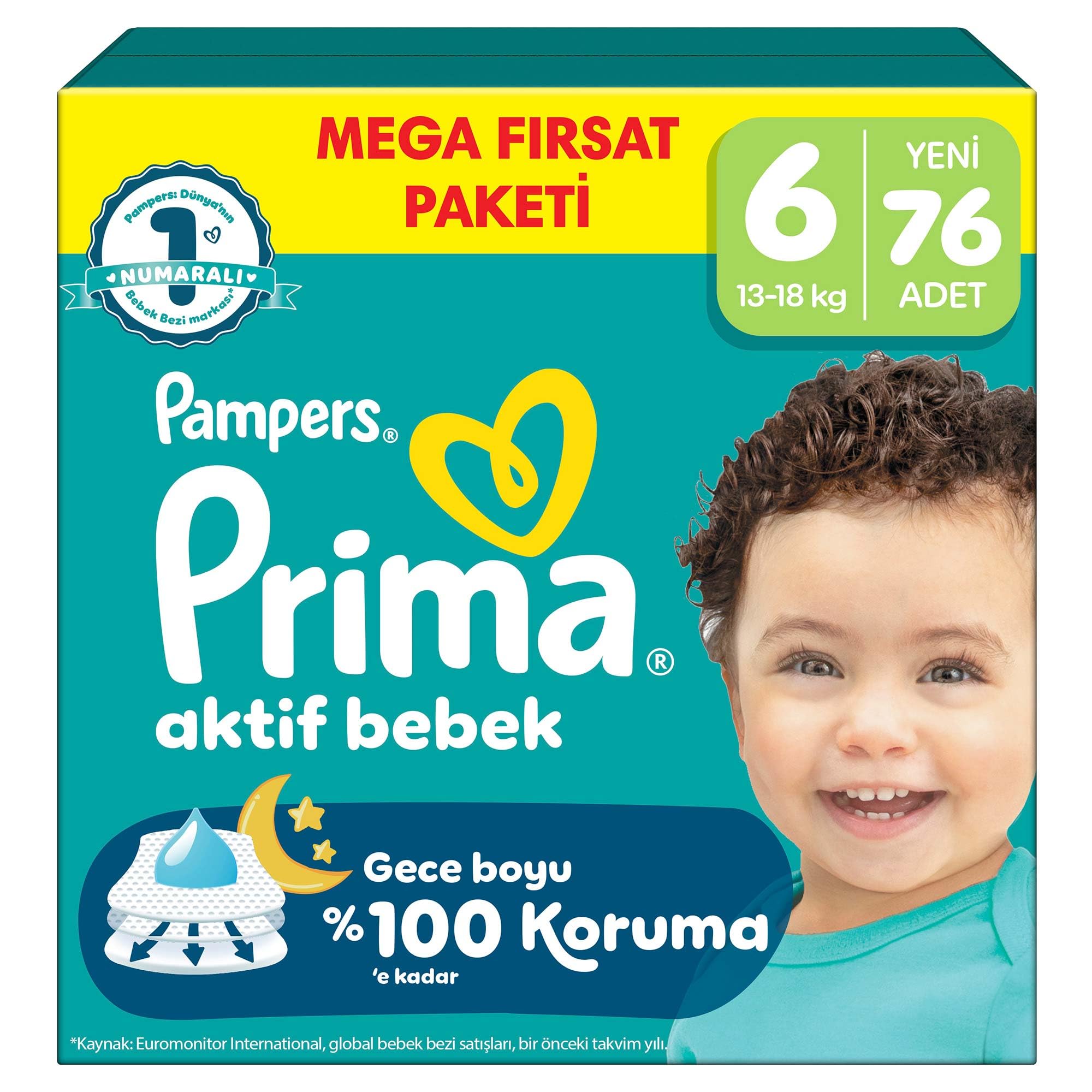 Prima Aktif Bebek Mega Fırsat Paketi 6 Beden 76 Adet