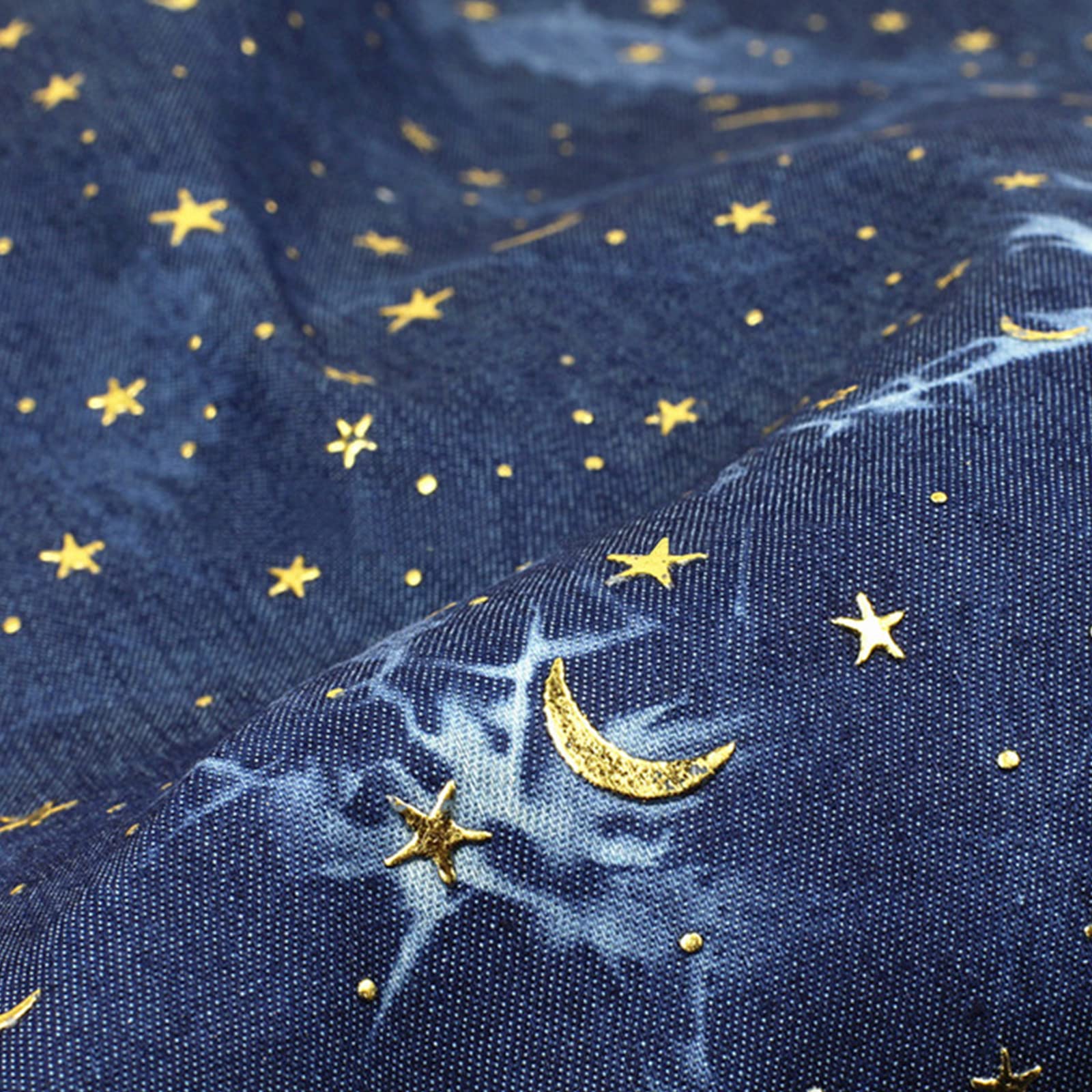 Denim Fabric Shiny Denim Fabric Fashion Three-Dimensional Fabric with Star Moon Pattern Tie-dye Fabric Soft Polyester Cotton Washed Material for Jeans Dressmaking T-Shirt Clo(Size:1.45x1.5m/57x59in)