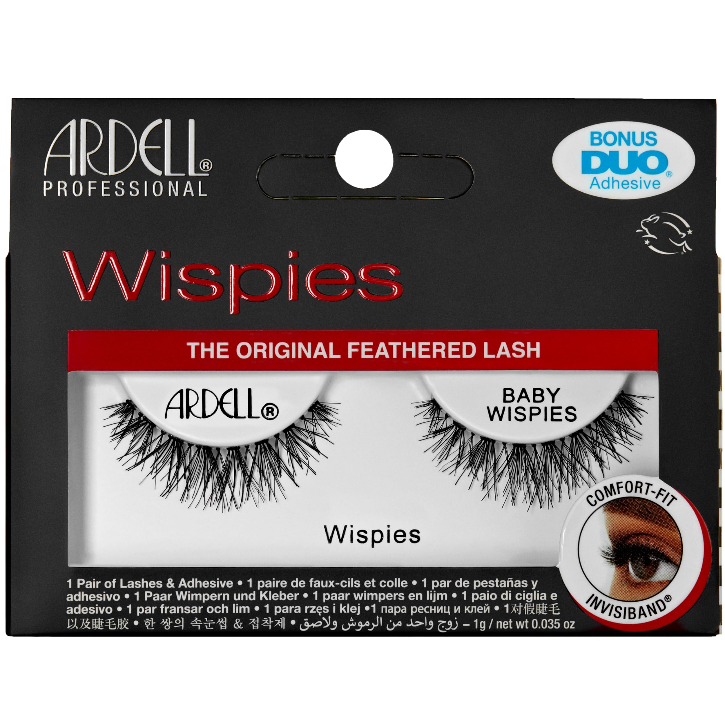 Ardell Baby Wispies False Eyelashes with Adhesive – Feathered Natural Lashes Wispy Lashes Strips with Invisiband, Natural Look Fake Eyelashes, 1 Pair