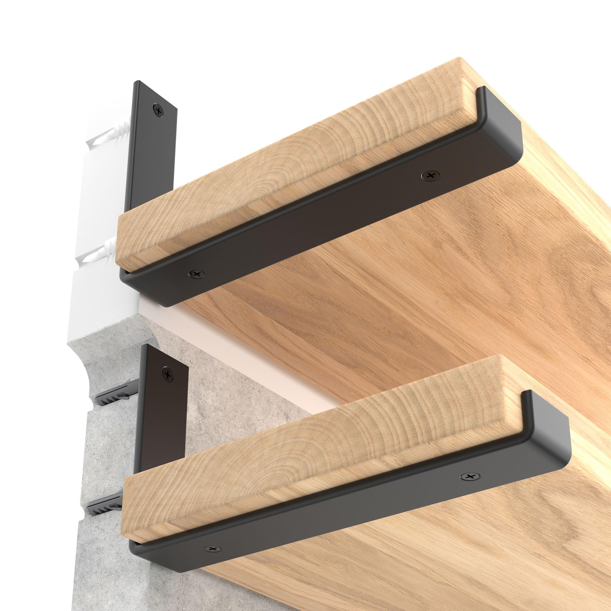 LEOPO 8 inch Shelf Brackets 4-Pack ,1/5 inch Thick Heavy Duty Industrial Bracket for DIY Floating Shelf Support, Black Coated Wall Shelf Support, 7.25” x 4” x 1.5”