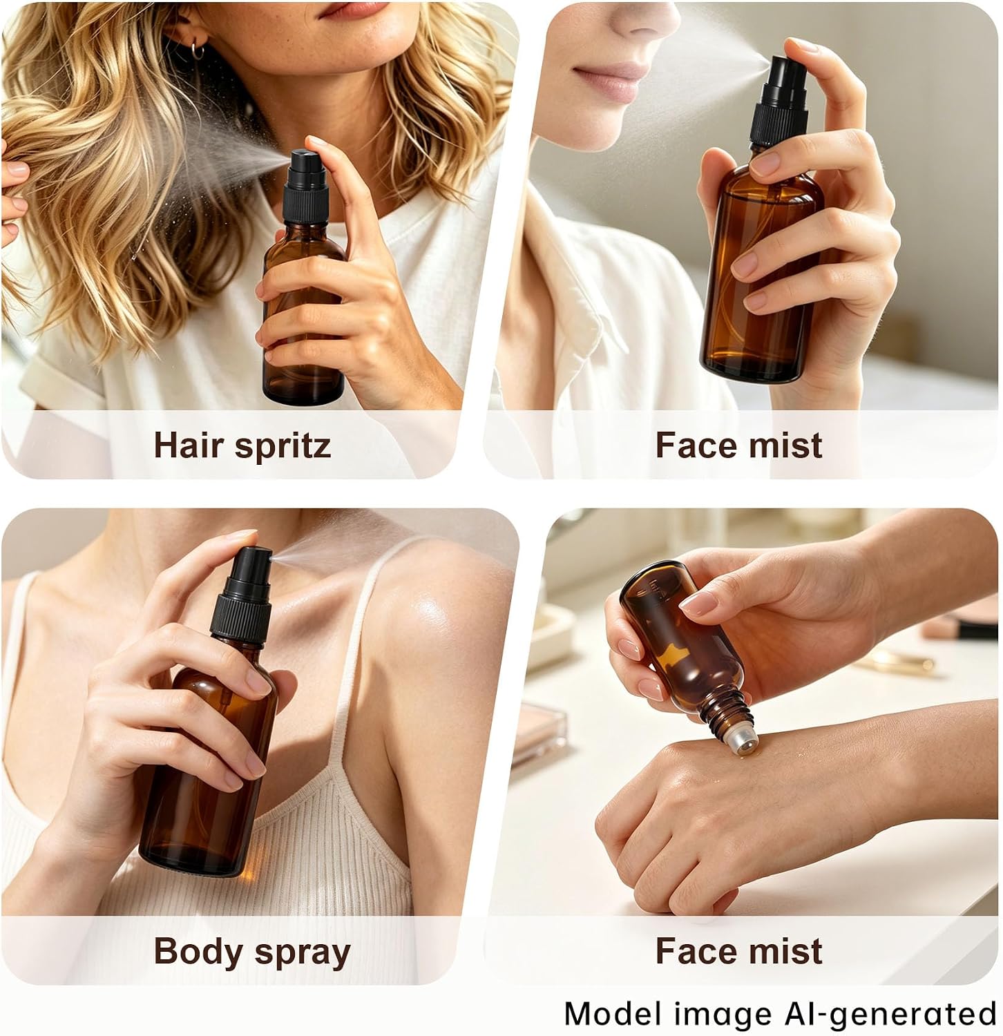 Glass Spray & Roller Bottle Set – Amber Glass Spray Bottles