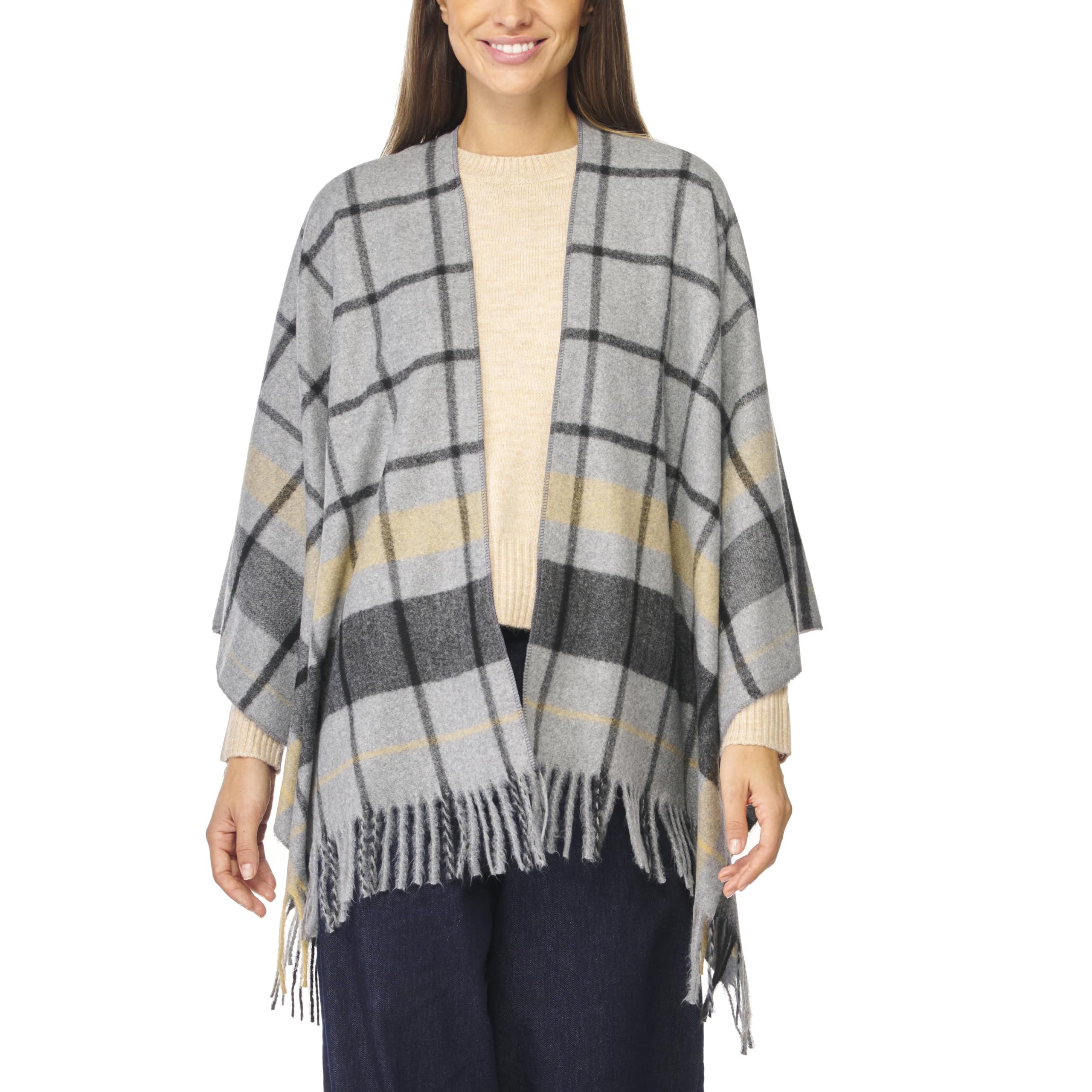 Women's Shawl Wrap Poncho Ruana Cape Cardigan Sweater Open Front for Fall Winter Spring