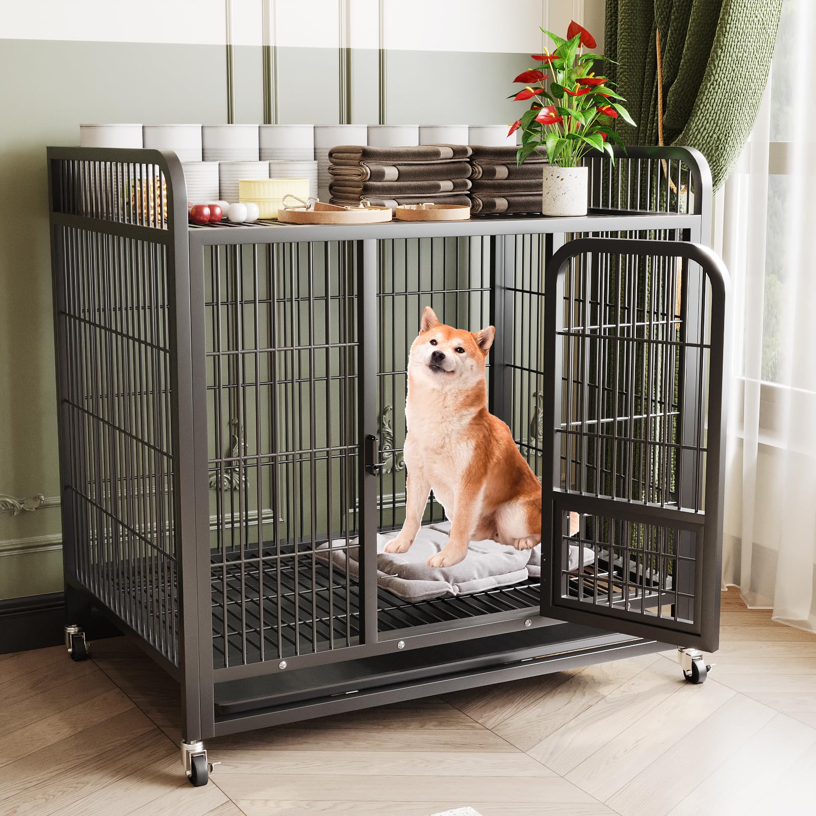 Amazon.co.jp: 犬 ケージ 屋根付き ペットサークル 大型犬 中型犬対応