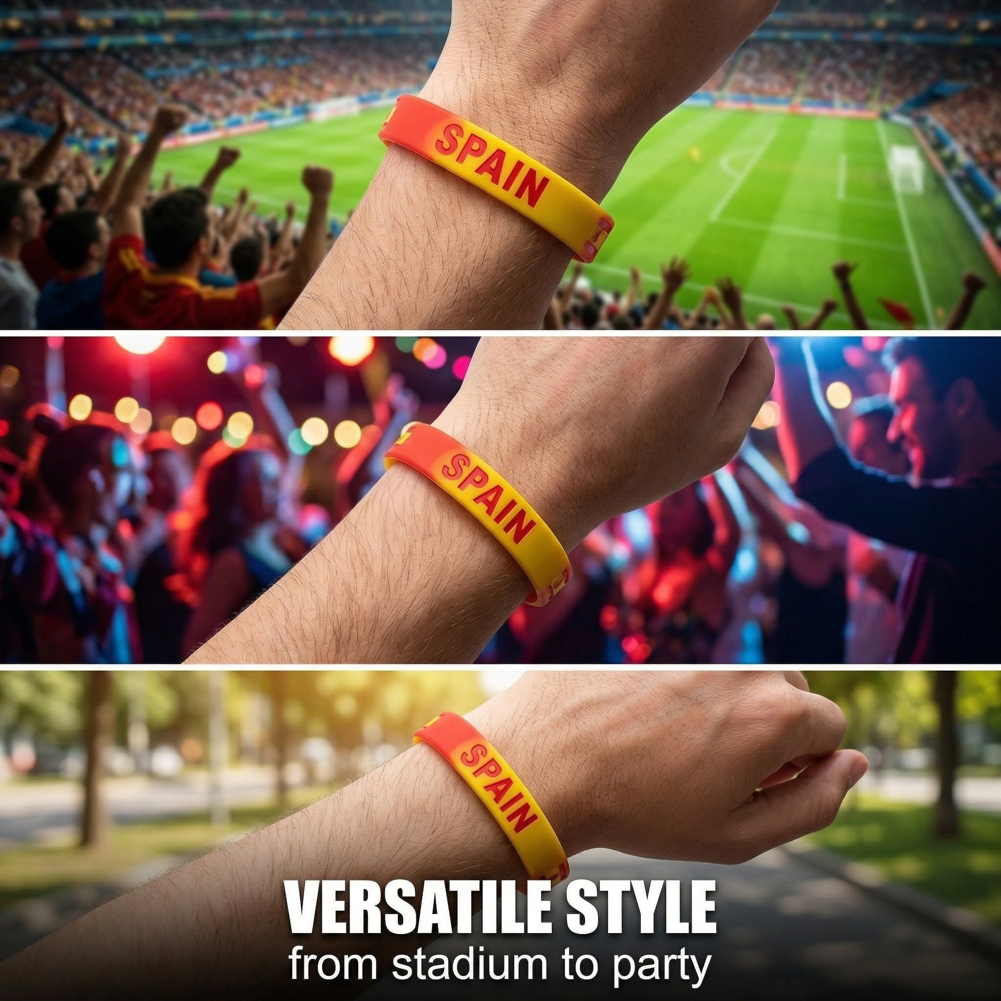 Lot de 3 Bracelets Espagne en Silicone pour Supporter, Bracelet de Sport Rouge aux Couleurs du Drapeau Espagnol, Accessoire Unisexe pour Football, Événements Sportifs et Fêtes, 20cm