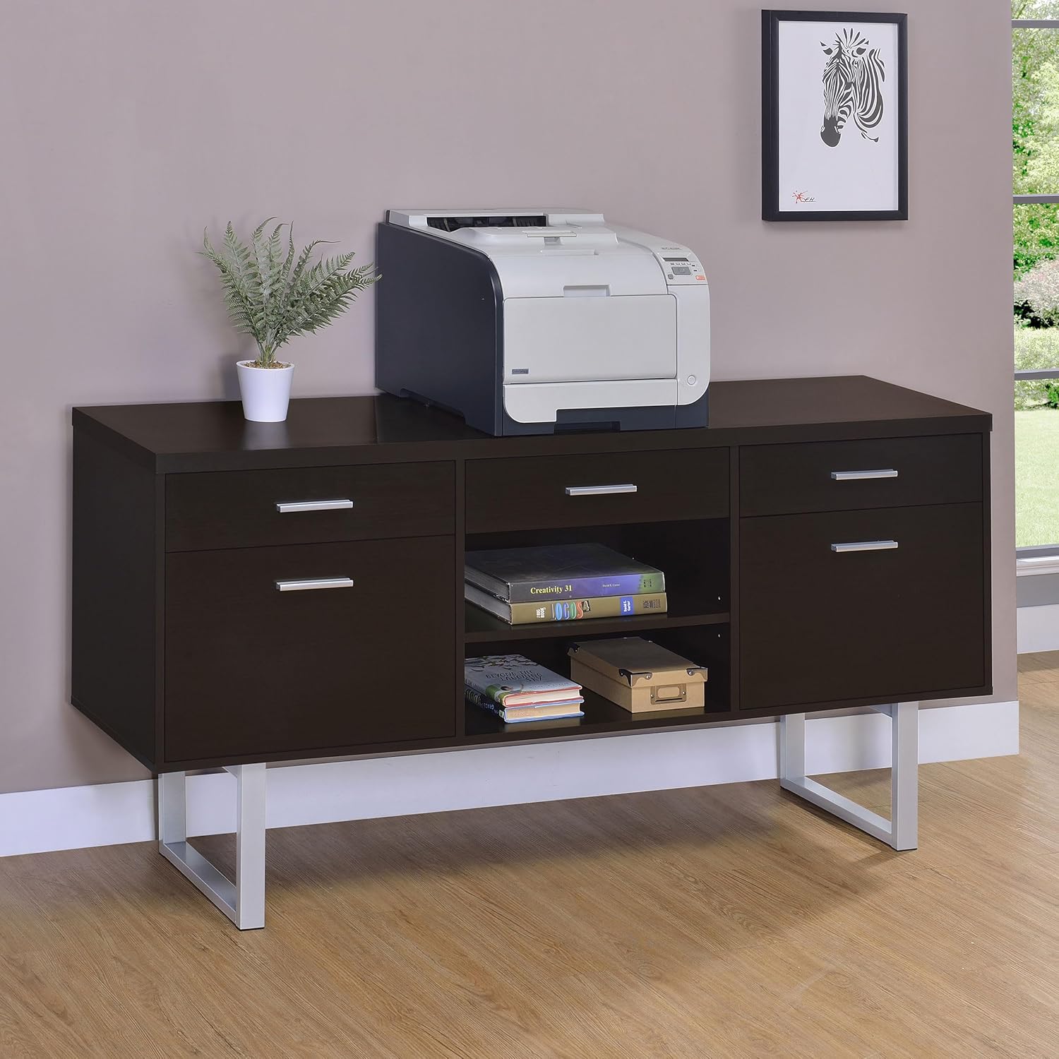 Contemporary 60'' Brown Home Office Desk with Filing Cabinet