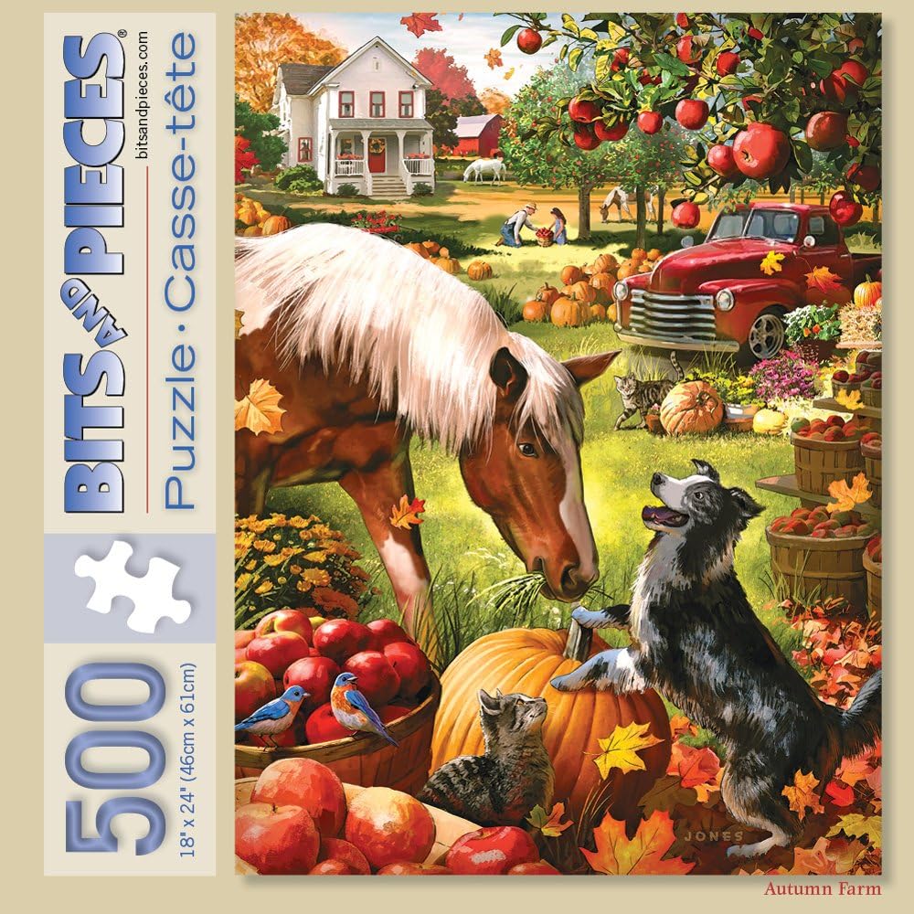 Bits and Pieces – Large 500 Piece Jigsaw Puzzle for Adults – ‘Autumn Farm’ - Jigsaw Puzzle by Artist Larry Jones, Completed Puzzle Size: 18" x 24"