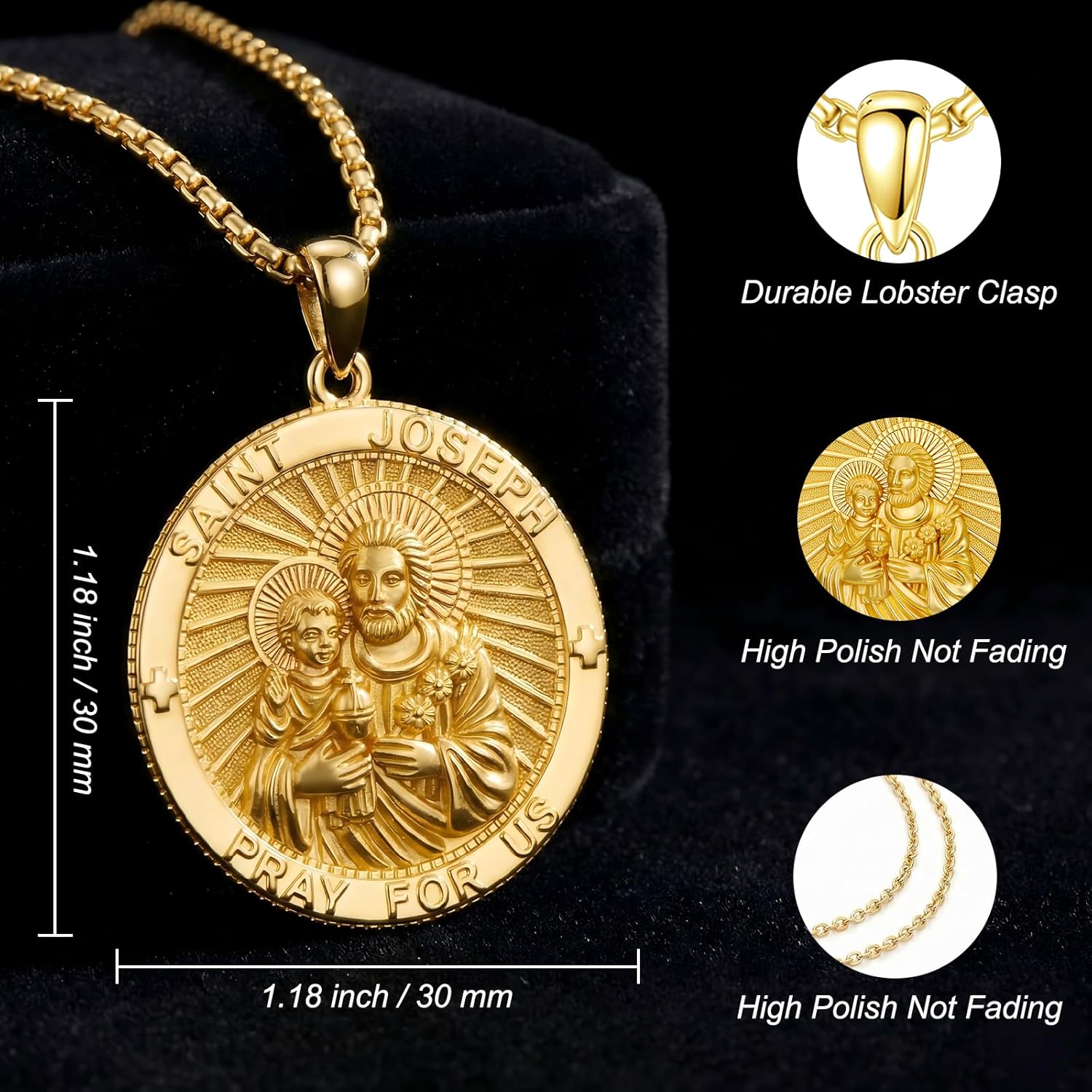 Patron Saint Necklace 14K Gold Medal Catholic Pendant Christian Religious Amulet Jewelry Gift for Men Women - Image 6