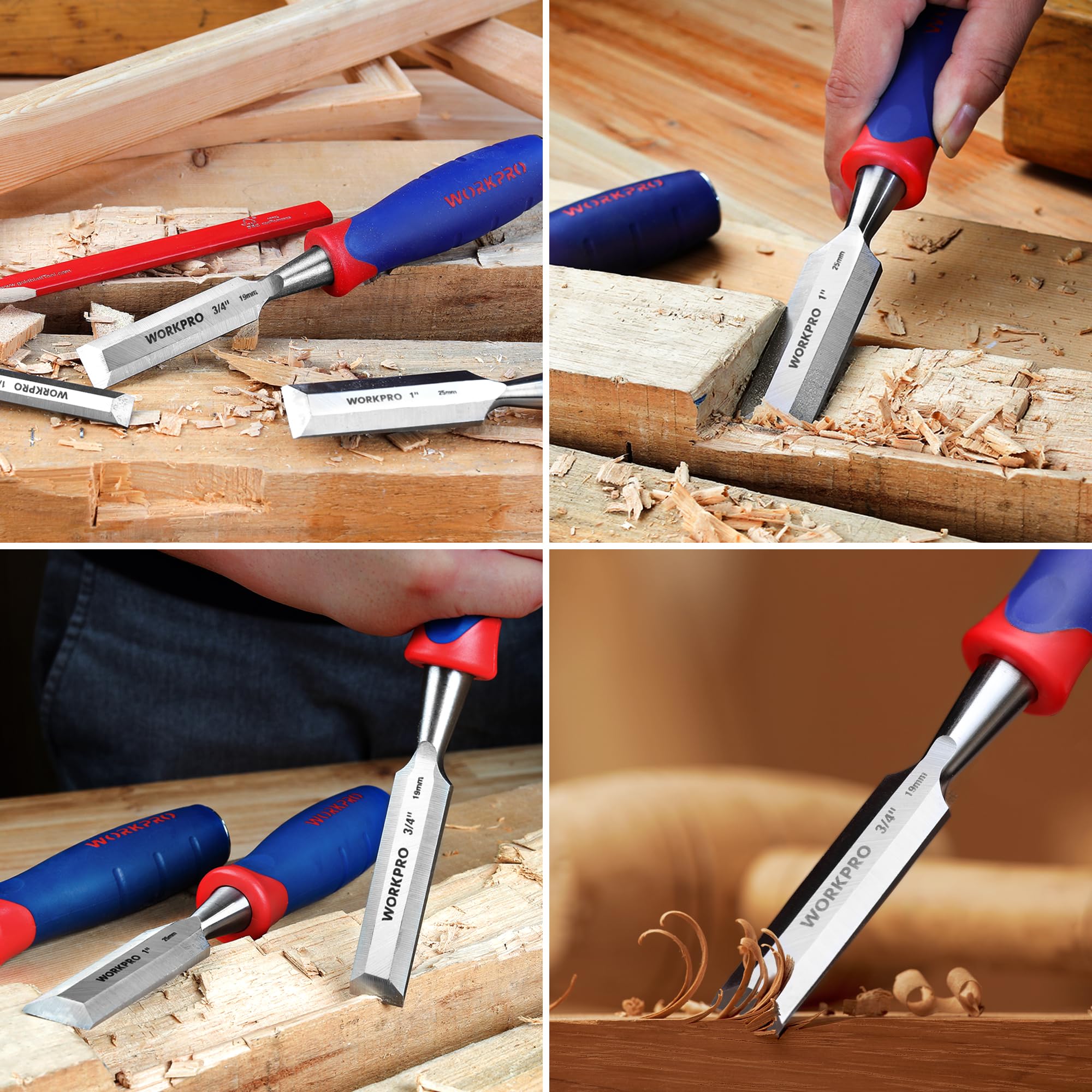 WORKPRO Set Scalpelli per Legno 3 Pezzi da Falegname in Cr-V 230mm