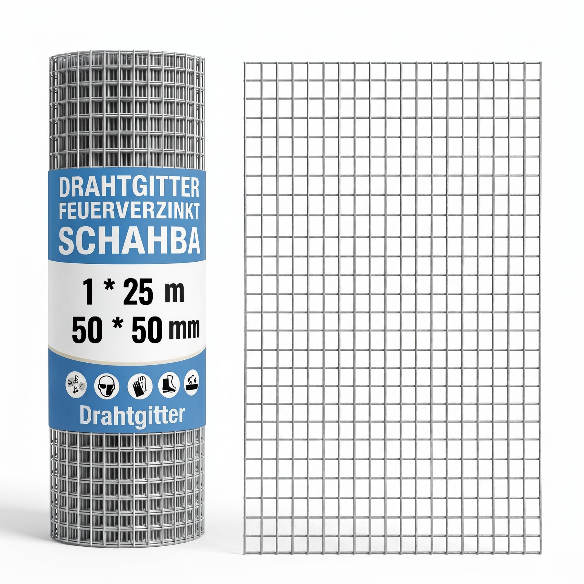 Drahtgitter 1m x 25m (Maschenweite 50 x 50 mm) – Verzinktes Drahtgitter – Rostbeständiger, robuster Maschendrahtzaun für Gartenschutz, Gehegebau, Hühner & Kleintiere