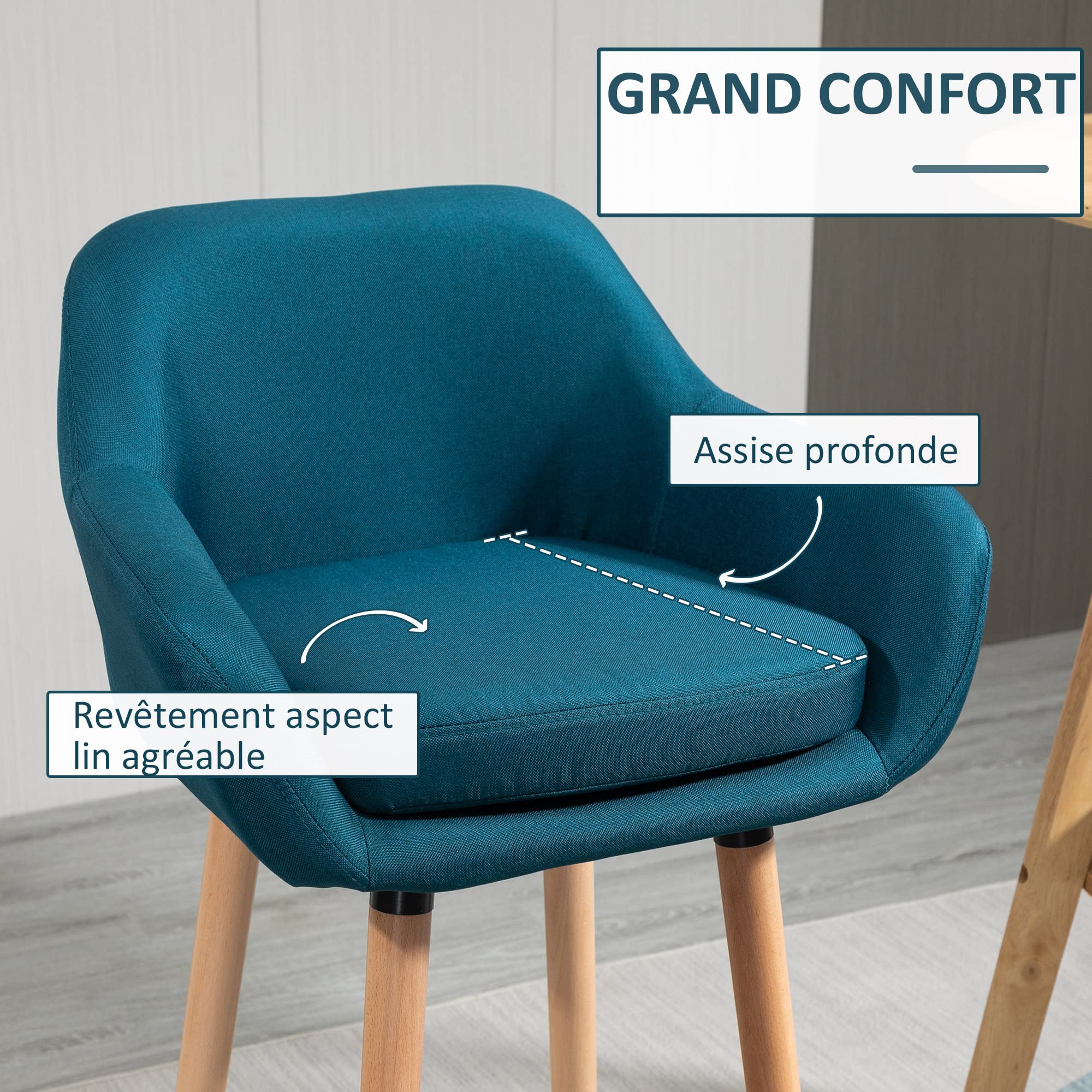 HOMCOM Lot de 2 Tabourets de Bar Chaise de Bar Accoudoirs Bleu