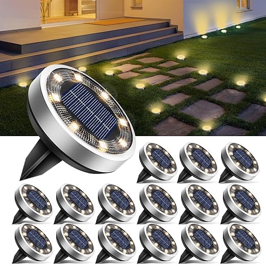 btfarm Pack of 16 Solar Floor Lights Outdoor, 8 LED Garden Lighting, Solar Waterproof Floor Solar Lights, Solar Lights for Outdoor, Garden, Lawn, Driveway, Walkway, Patio, Warm White