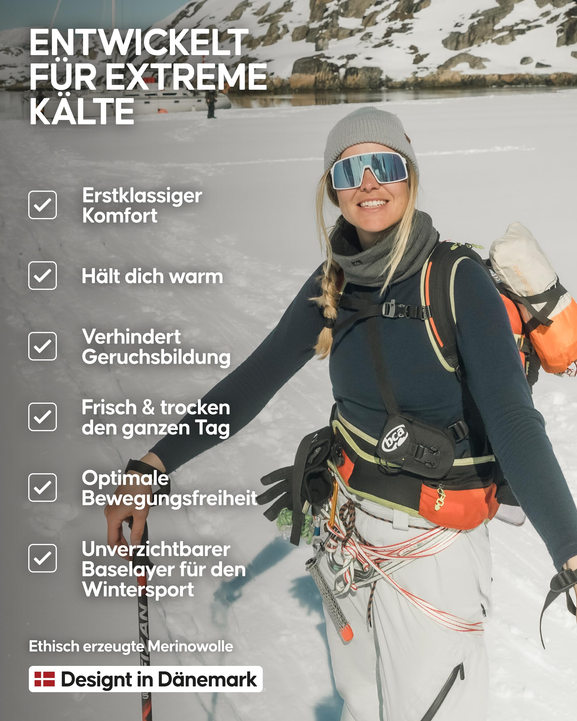 DANISH ENDURANCE Merino Thermo Leggings Damen, Schwer 250 g/m² | Merino Thermoleggings, Warm, Atmungsaktiv & Geruchshemmend, für extreme Kälte und Wintersport, Thermounterwäsche Damen